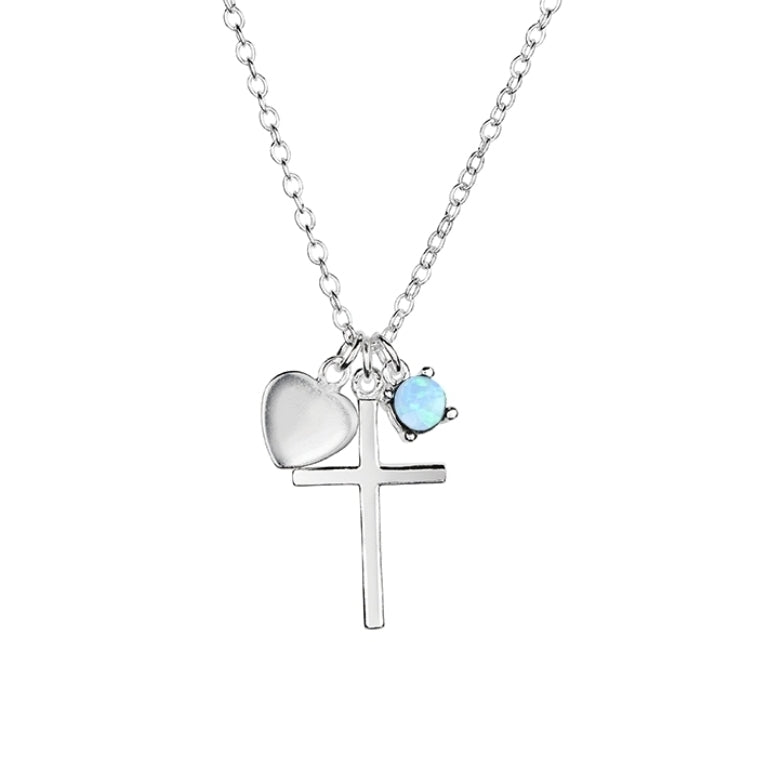 Blue Opal Faith Love Cross Necklace - Elegant Spiritual Jewelry for Women, Perfect for Gifts, Church, Weddings & Daily Wear