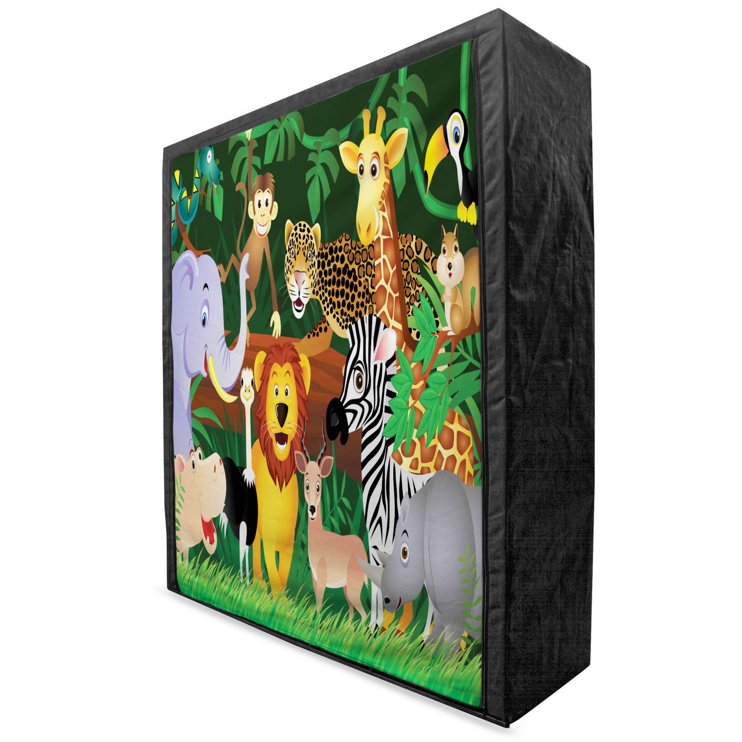 Ambesonne Zoo Portable Fabric Wardrobe - Jungle Animal Print Clothing Organizer with Shelves, 59