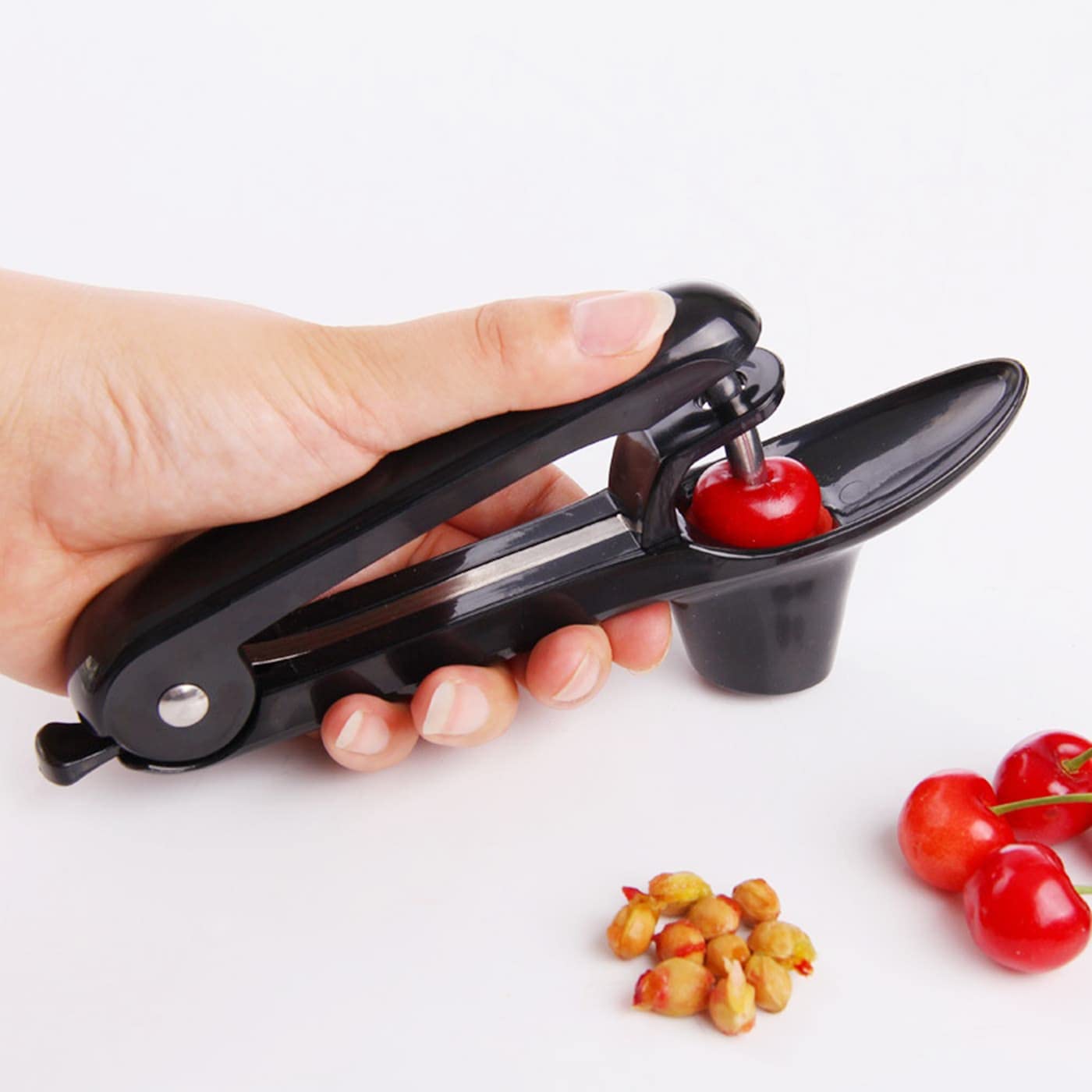 2-Pack Cherry Pitter Tool - Stainless Steel Cherry Pit Remover & Multi-Functional Fruit Corer for Cherries, Olives, Plums - Perfect for Jam Making, Baking and Canning (Black)