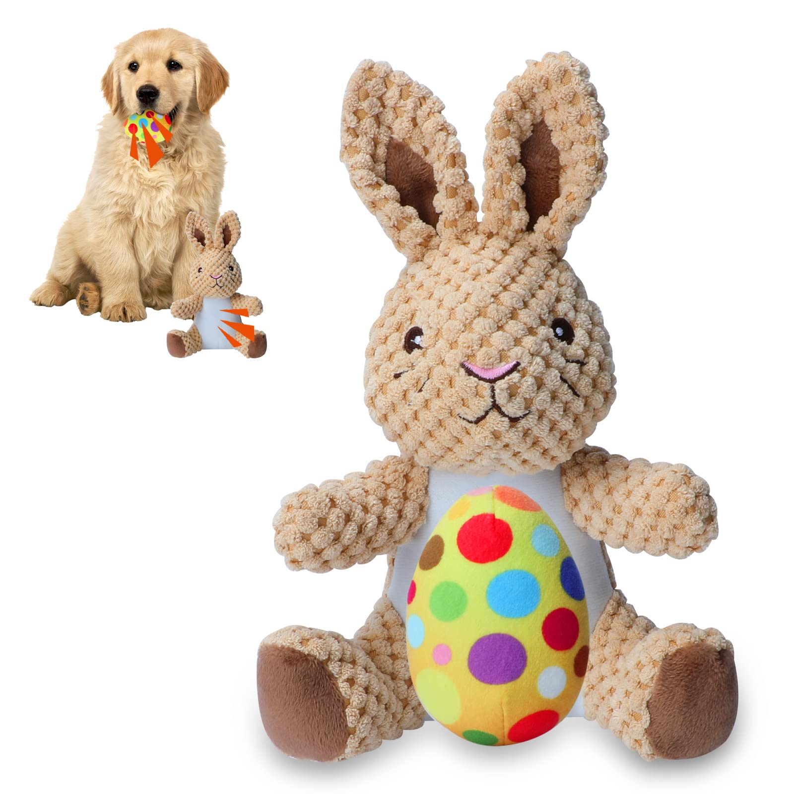 **YUEPET Easter Bunny Dog Chew Toys - Squeaky Plush Dog Toys for Teeth Cleaning, Soft Stuffed Easter Egg Toy for Small & Medium Puppies - Perfect for Playtime & Training (Yellow)**