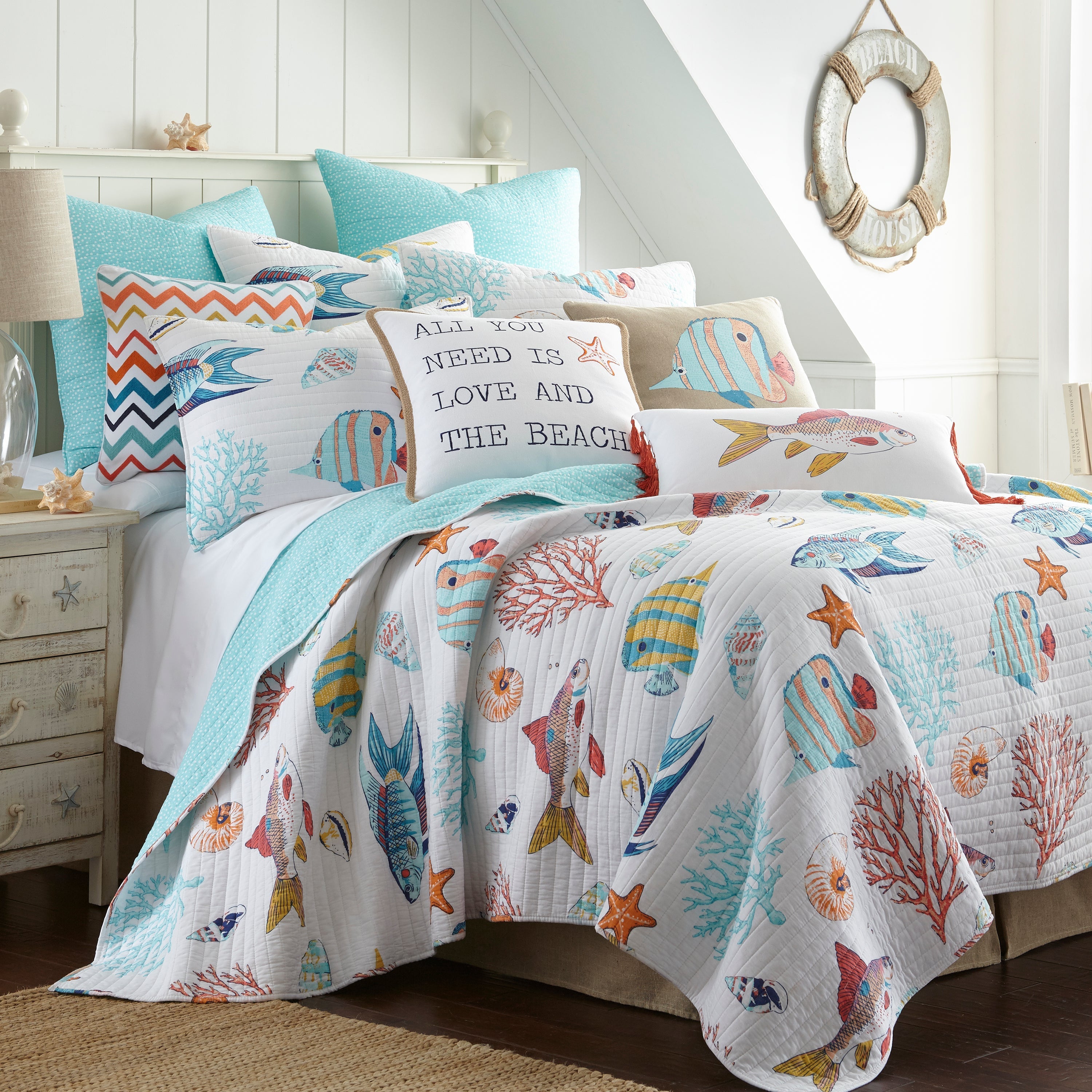 Barrier Reef Fish with Tassels Decorative Throw Pillow Cover - Tropical Ocean Themed Home Decor for Living Room, Bedroom, or Beach House