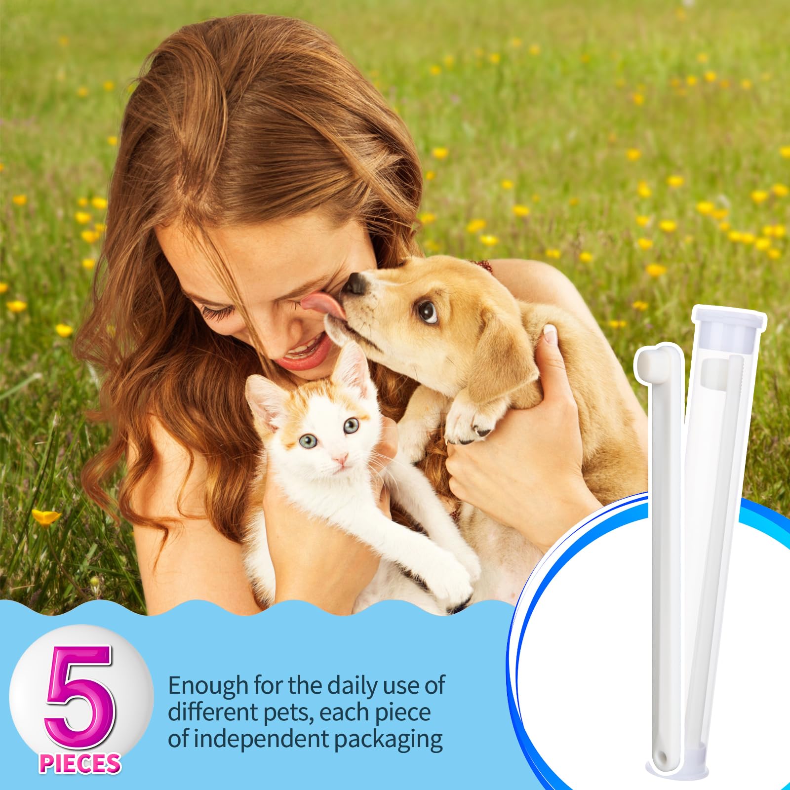 5-Pack Small Dog & Cat Toothbrush Set with Micro Nano Bristles - Gentle Pet Teeth Cleaning Kit for Puppies & Kittens - Includes Storage Box (White) - Perfect for Daily Oral Care & Dental Hygiene at Home