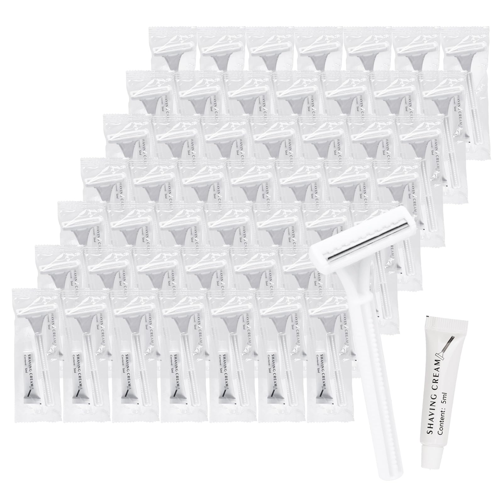 Bulk Disposable Razors with Knife Cap & Shaving Cream - 100 Individually Packaged Razors for Hotels, Shelters, Nursing Homes & Charities | Smooth Shaving Solution for Travel & Personal Care