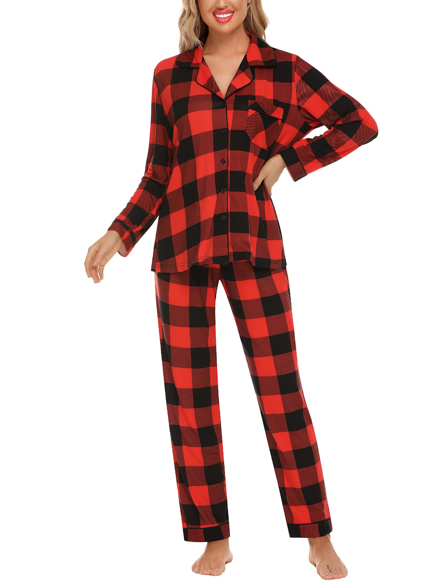 Leikar Women's Soft Button-Up Pajama Set - Long Sleeve Shirt & Lounge Pants | Cozy Sleepwear for Relaxing at Home & Overnight Stays