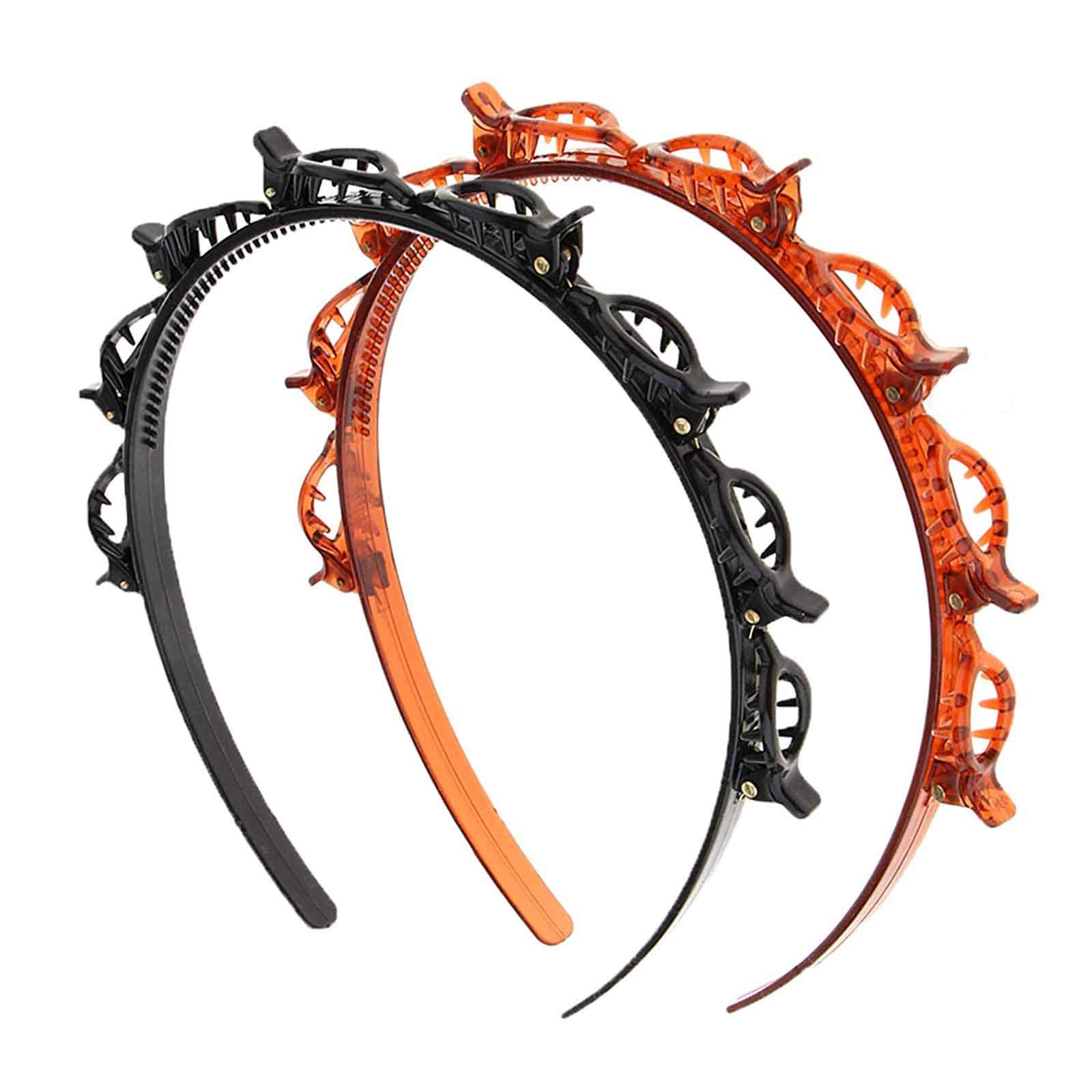Double Layer Twist Plait Plastic Headband with Alligator Clips - Women & Girls Hair Accessories (2-Pack, Black & Brown) | Perfect for School, Work, and Everyday Styling