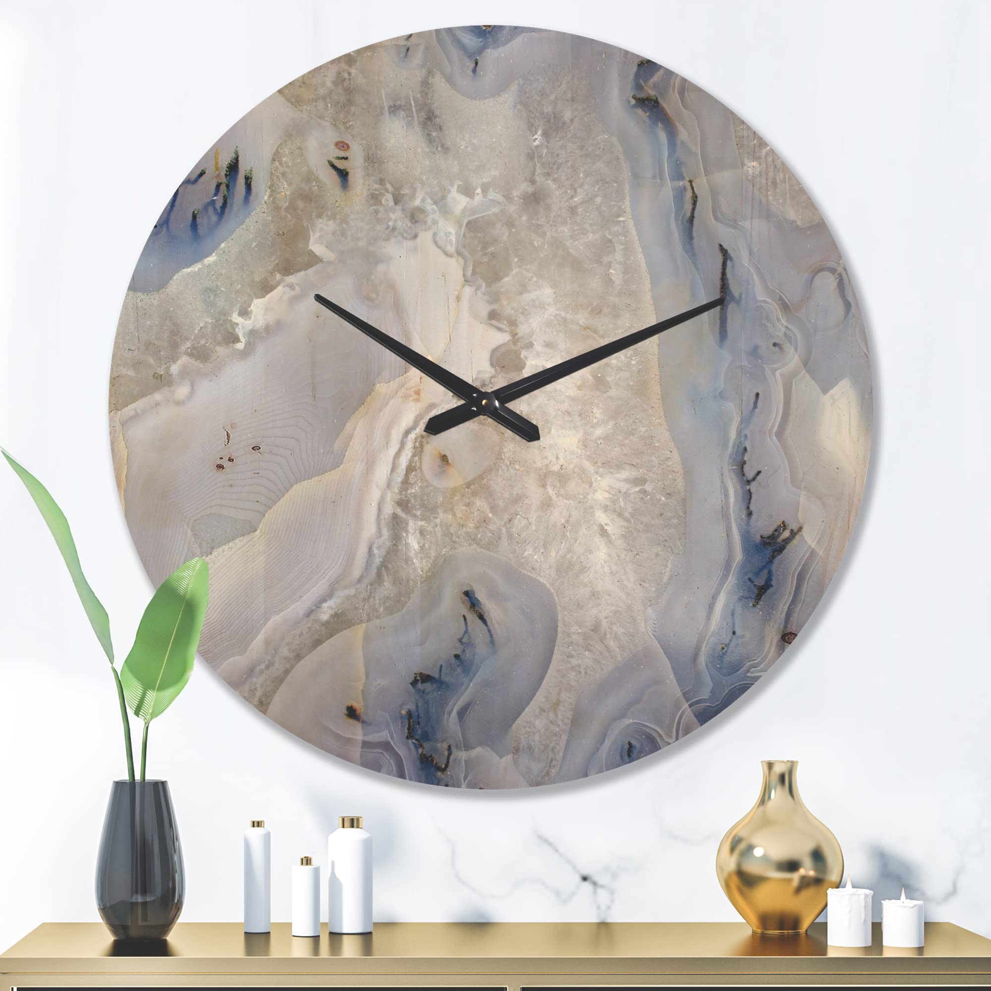 DesignQ 'Close Up Agate Stone' Modern Wood Wall Clock - 29x29 Inch Large White Decorative Oversized Clock for Living Room, Bedroom & Office Décor - CLW14370