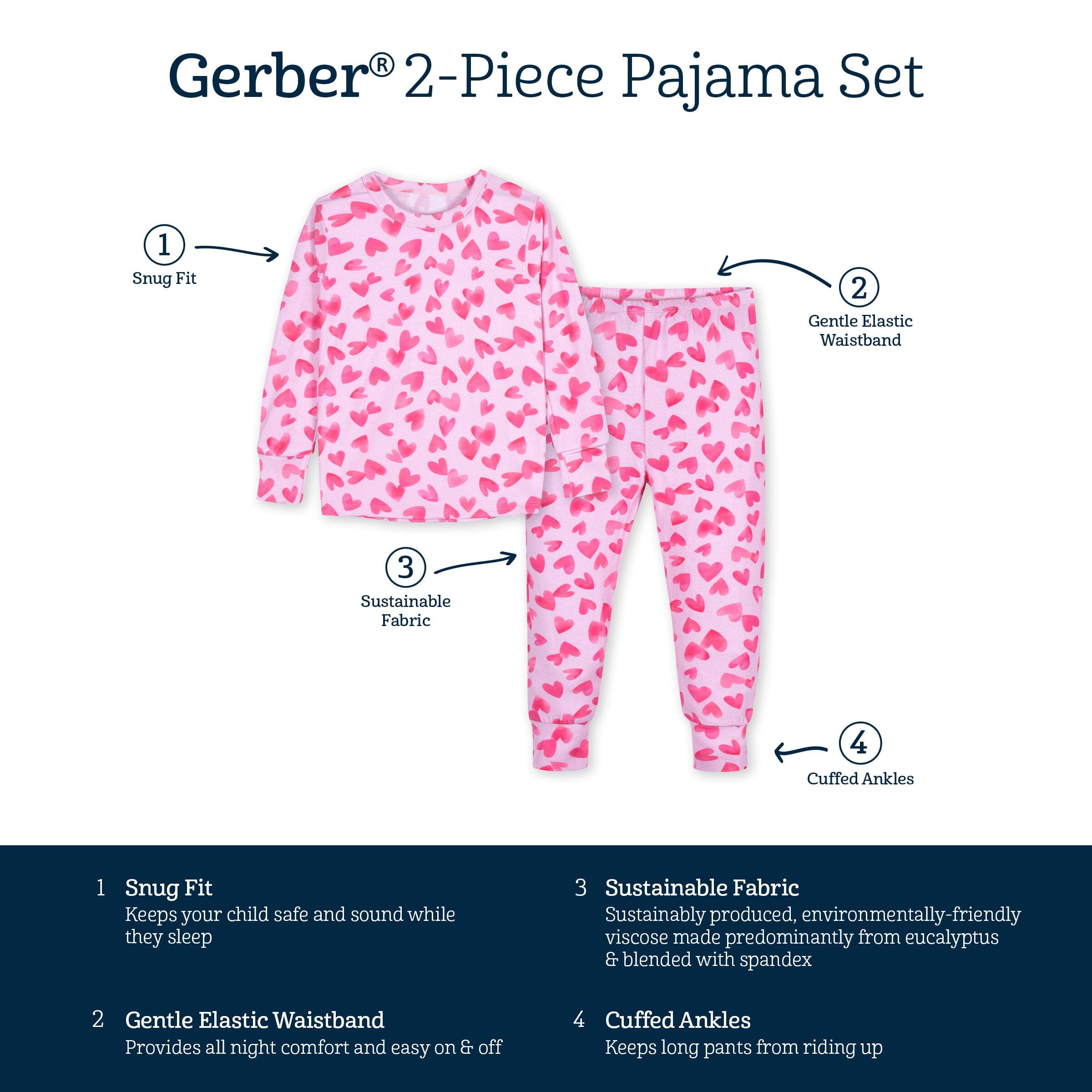 2-Piece Infant & Toddler Girls' Soft Viscose Pajama Set - Buttery Soft, Snug Fit, Made from Eucalyptus Fiber - Perfect for Bedtime & Lounging