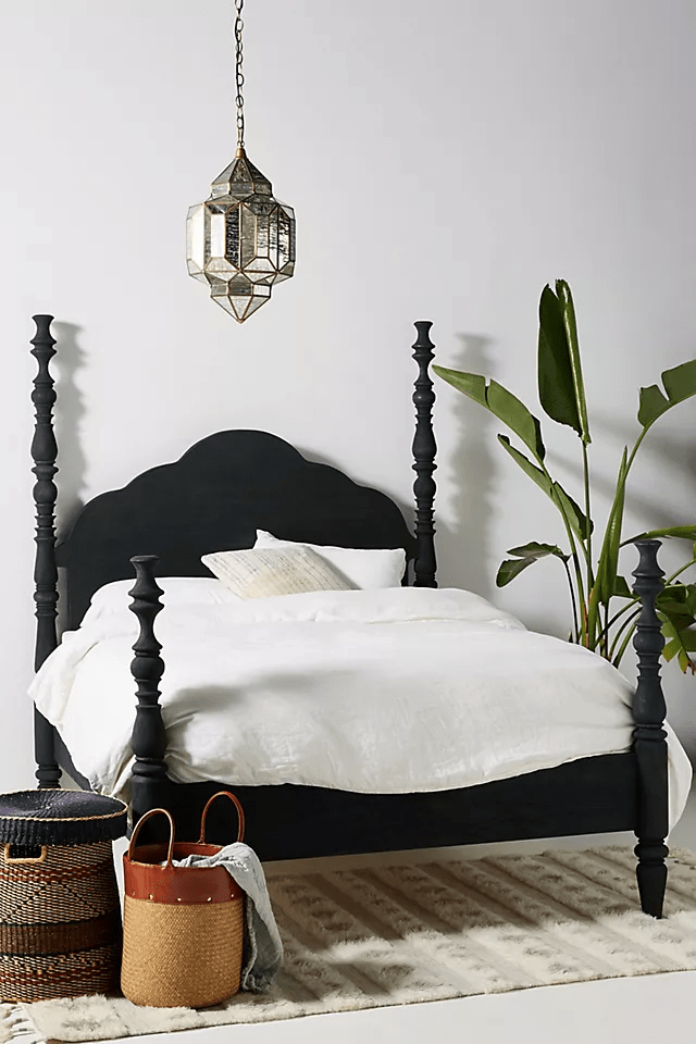 Hand Carved Rosalie Four Poster Bed - Solid Wood Canopy Platform Bed Frame for Master Bedroom | Romantic & Elegant Bedroom Furniture for Couples