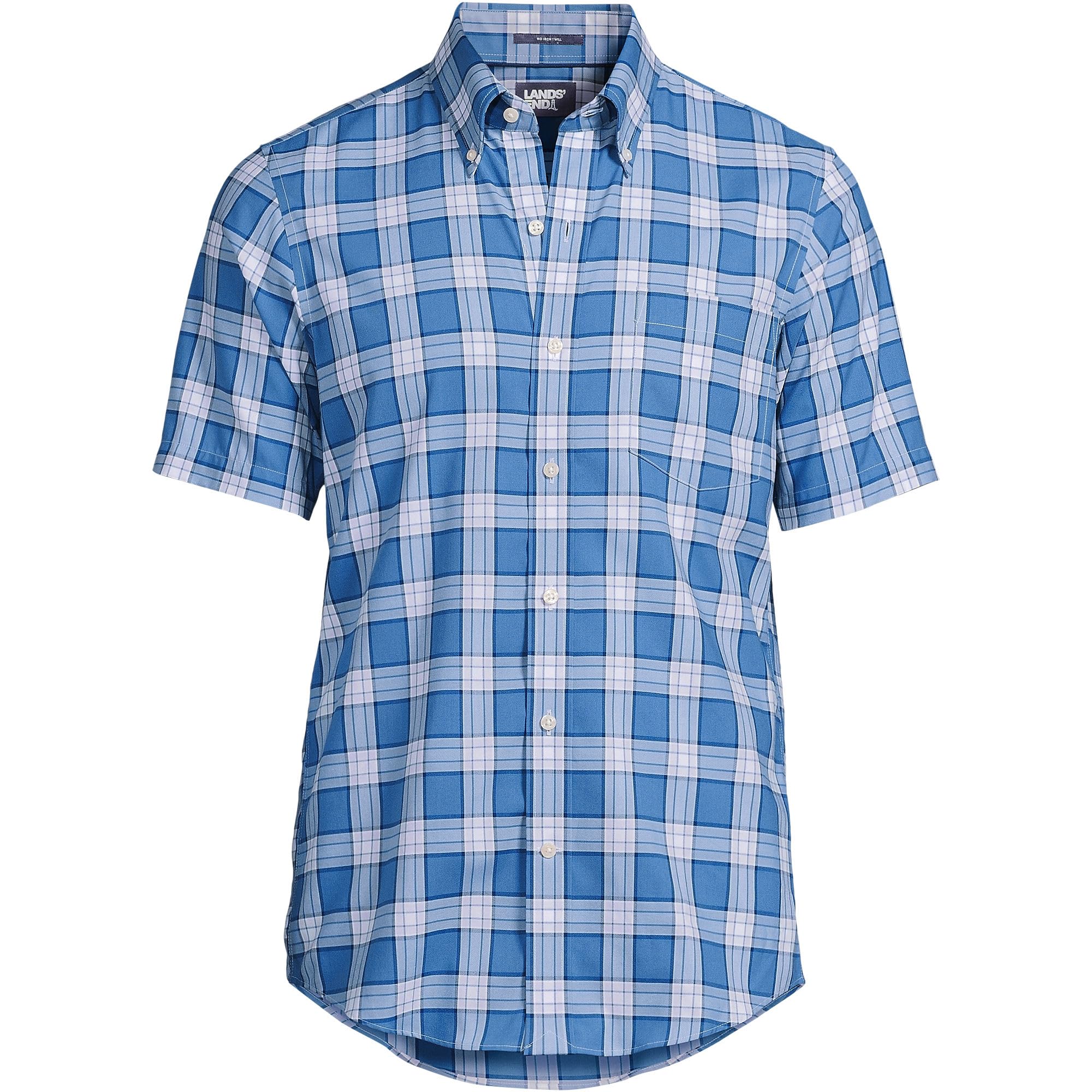 Lands' End Men's Short Sleeve No Iron Twill Shirt - Wrinkle-Free Comfort for Business Casual & Summer Wear