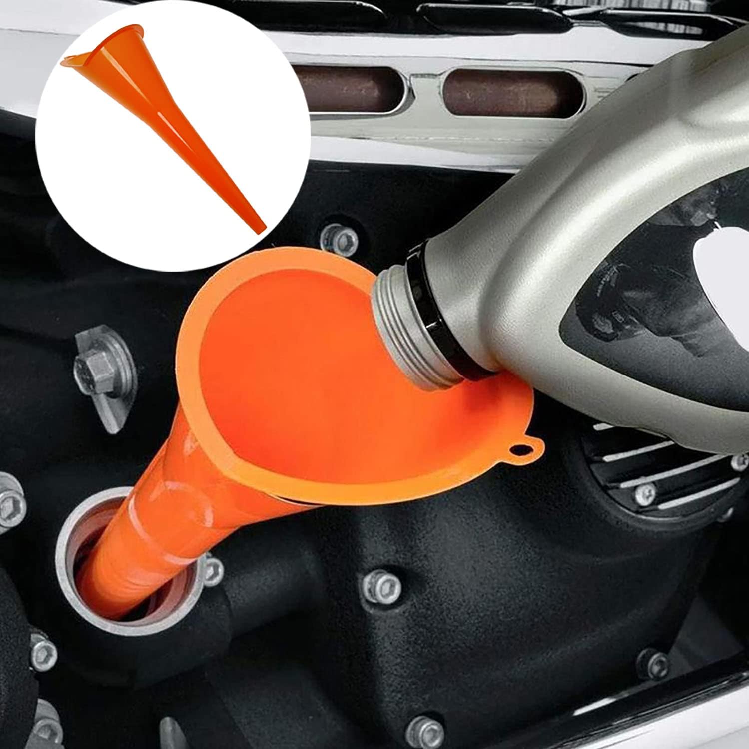 UCS 1123 QuickFill Spill Saver Multi-Purpose Funnel - Long Mouth Fueling Funnel for Gas, Oil & Liquids - Durable Orange Funnel for Automotive, Lawn Mower & Home Use