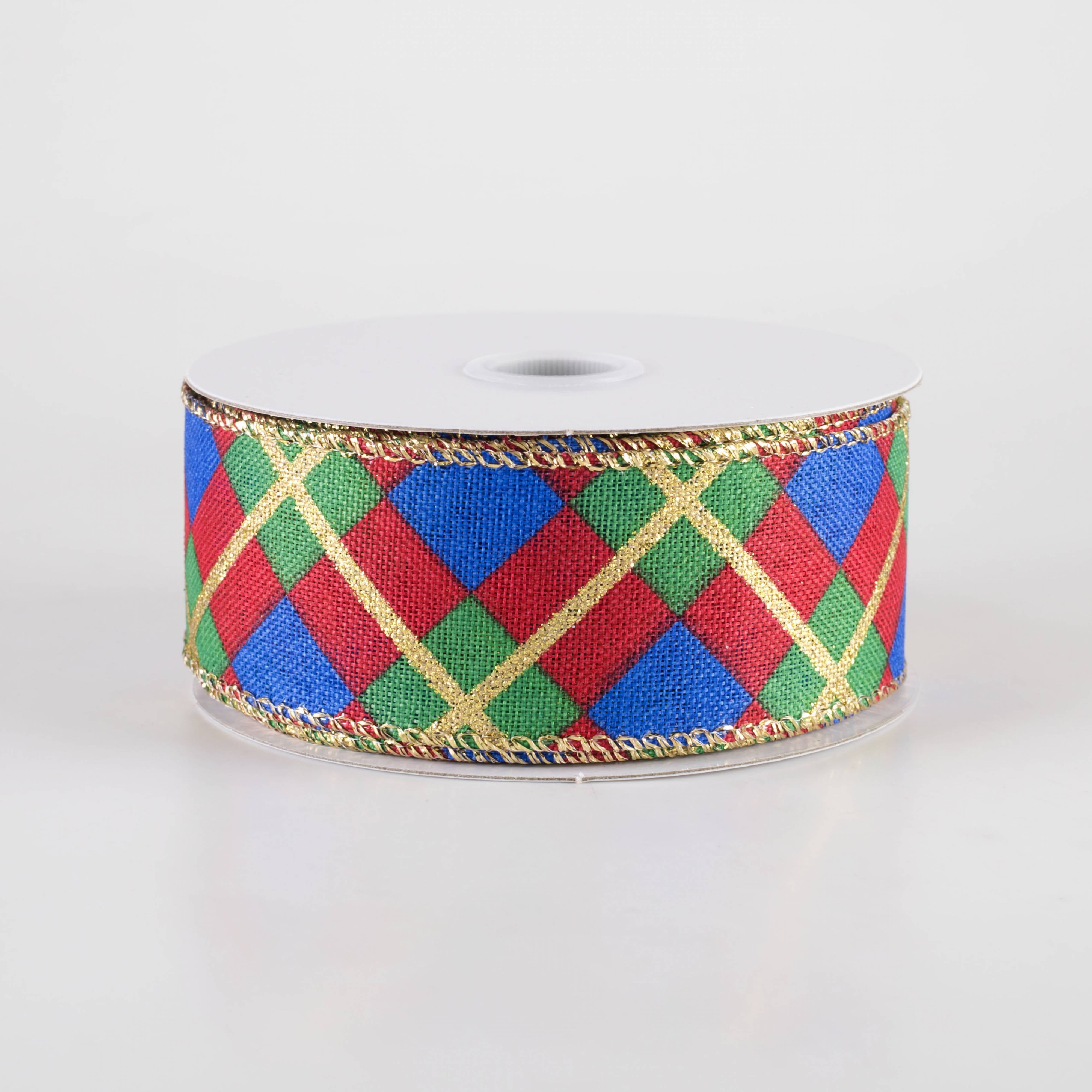 1.5 Inch Georgina Plaid Ribbon for Crafts - Red, Green, Blue, Gold (10 Yards) - Perfect for Gift Wrapping, DIY Projects, and Holiday Decorations