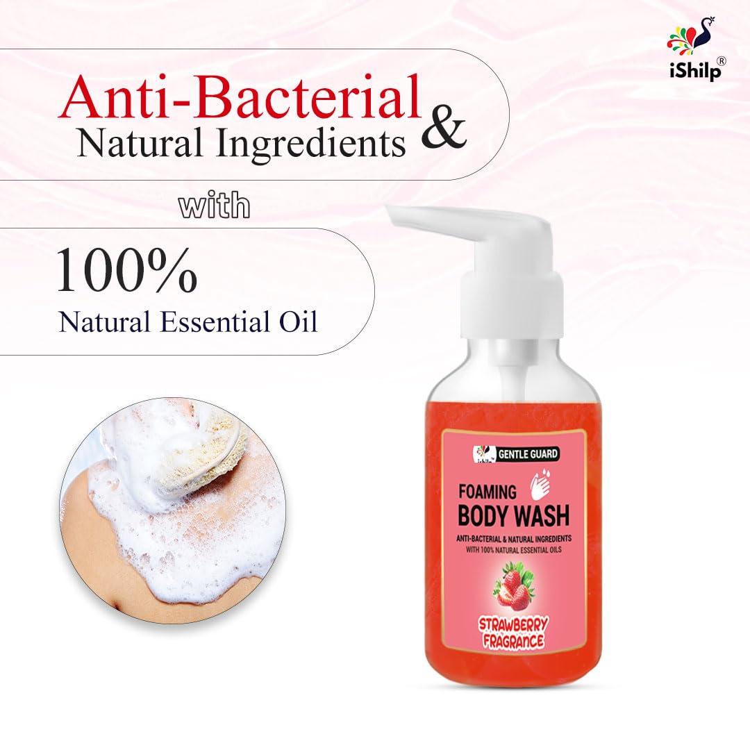 iShilp Strawberry Foaming Body Wash for Soft Skin - Moisturizing Hand Wash with Rich Lather & Essential Oils | 200ml (Pack of 2) | Perfect for Daily Shower, Spa Day & Gift Sets