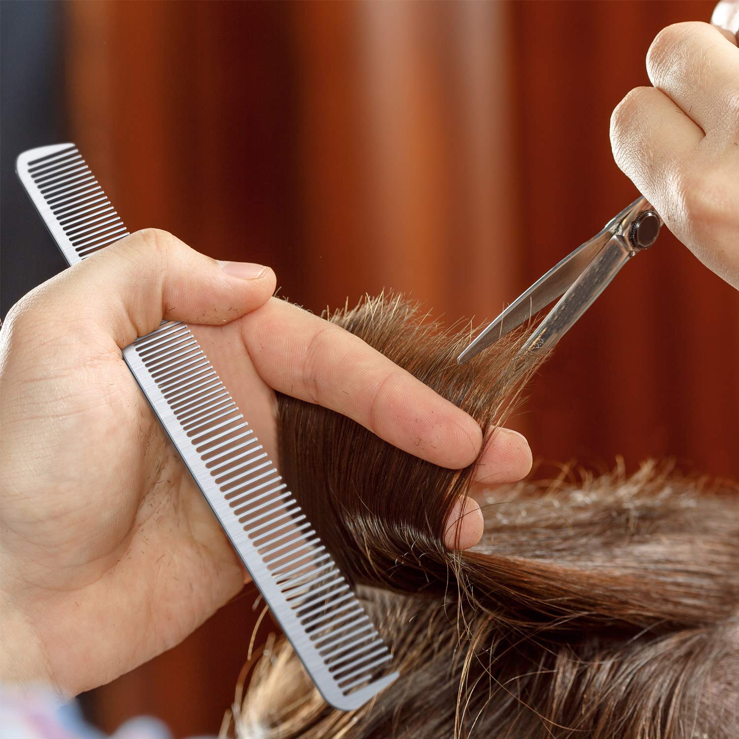 5-Piece Stainless Steel Hair Comb Set - Professional Metal Tail Comb, Fine Cutting Comb, Barber Comb & Detangler for Hair Styling & Grooming - Perfect for Salon, Home Use & Travel Accessories