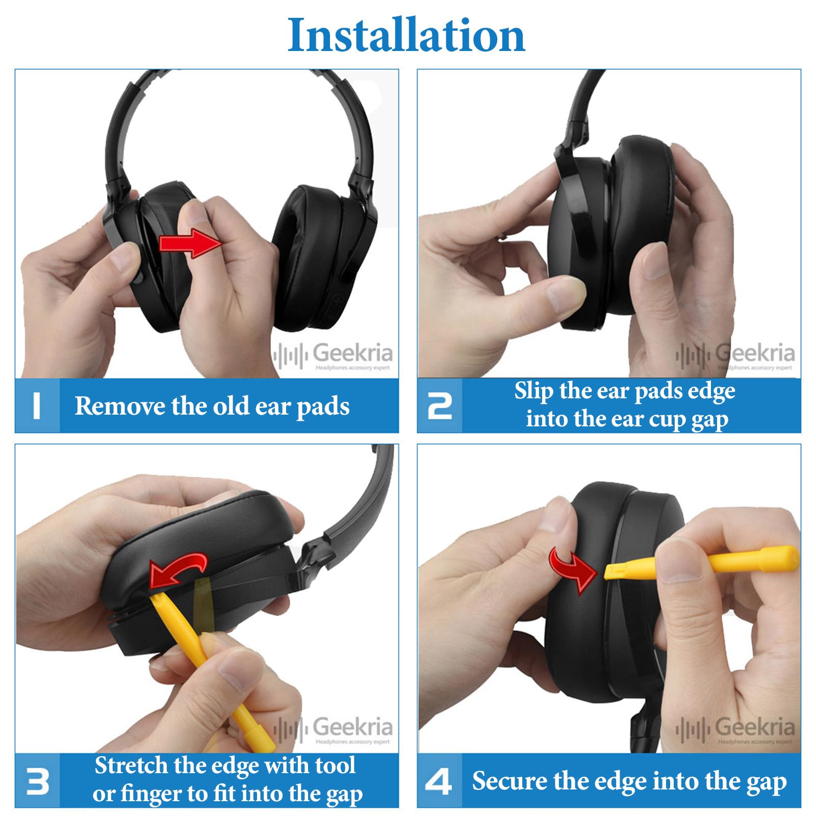 Geekria QuickFit Replacement Ear Pads for Skullcandy Crusher Wireless/EVO/ANC Hesh 3 Headphones - Soft Memory Foam Ear Cushions, Noise Isolation Earpads, Durable Headset Ear Cups Cover Repair Parts (Black) - Perfect for Gaming, Music & Travel Comfort