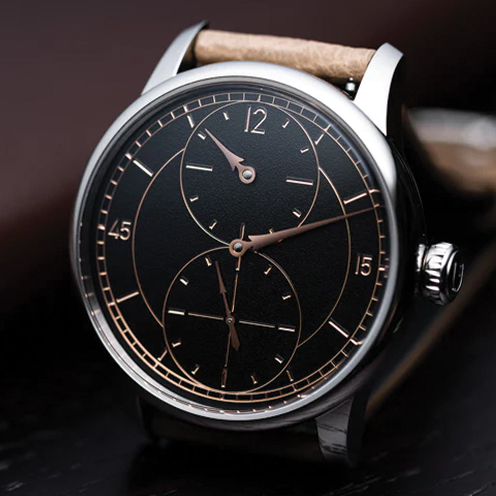 Black Engraved Regulator Watch 39mm - Genuine Leather Strap | Classic Dress Watch for Men, Business & Formal Occasions