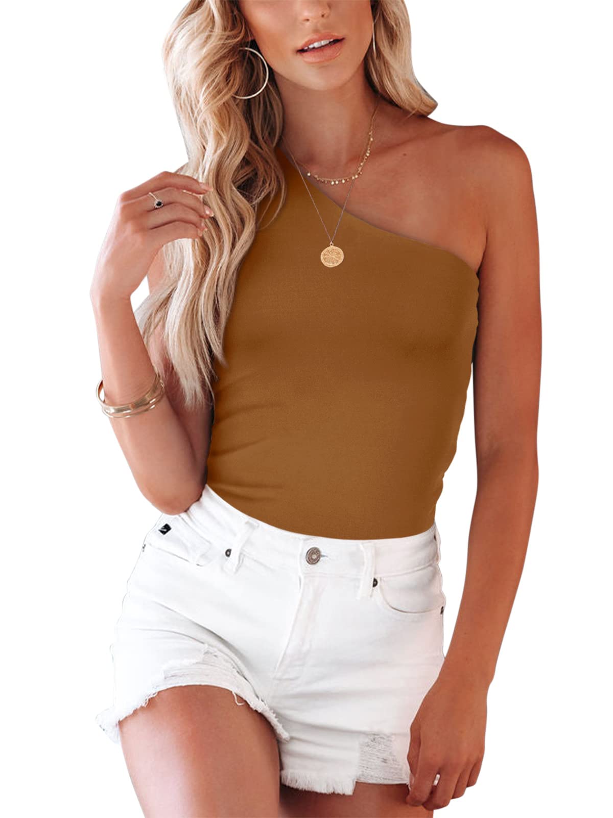 ADREAMLY Women's Sexy Sleeveless One Shoulder Back Cut Out Bodysuit Tank Top - Perfect for Night Out, Party, Date Night & Club Wear