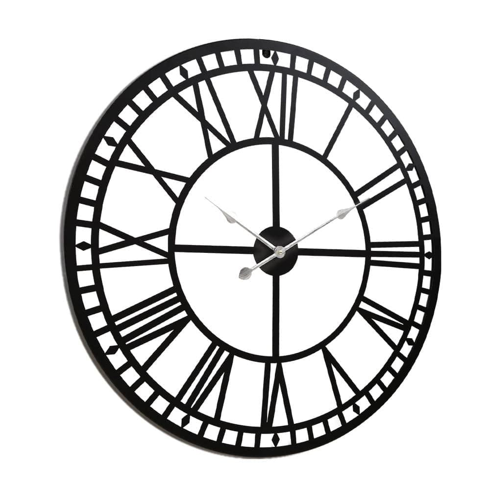 Artiss 80CM Large Wall Clock with Roman Numerals - Round Metal Luxury Home Decor in Black - Perfect for Living Room, Bedroom & Office Decor