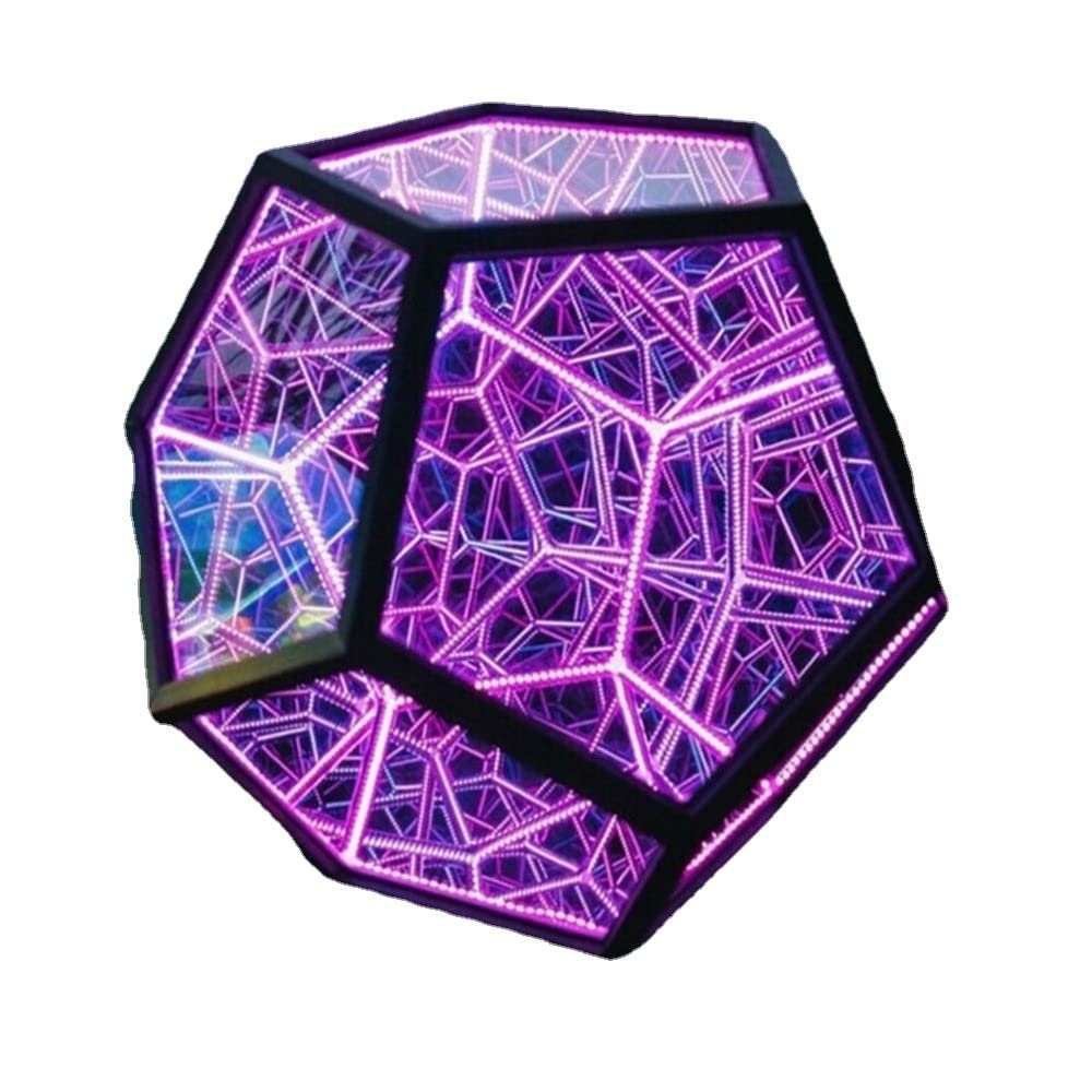 Saturey Cool Infinite Dodecahedron Night Light - Color Changing LED Mood Lamp for Bedroom, Kids Room Decor & Unique Gift Idea for Birthday, Christmas, Home Decoration