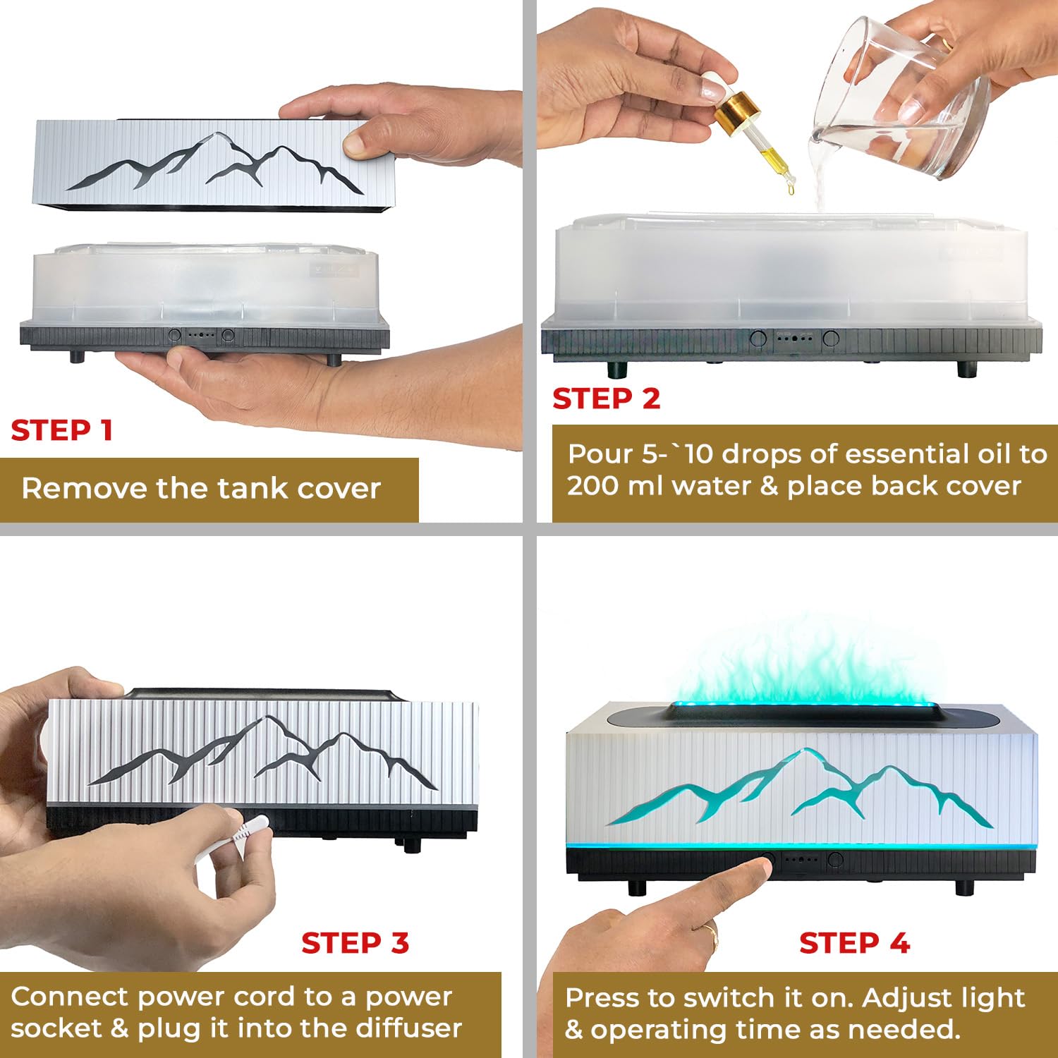 EKAM 200ml Ultrasonic Aroma Diffuser & Cool Mist Humidifier with 7 Color LED Lights - White, Essential Oil Diffuser for Home, Bedroom, Office, Yoga Studio - Perfect for Relaxation, Aromatherapy & Air Moisturizing