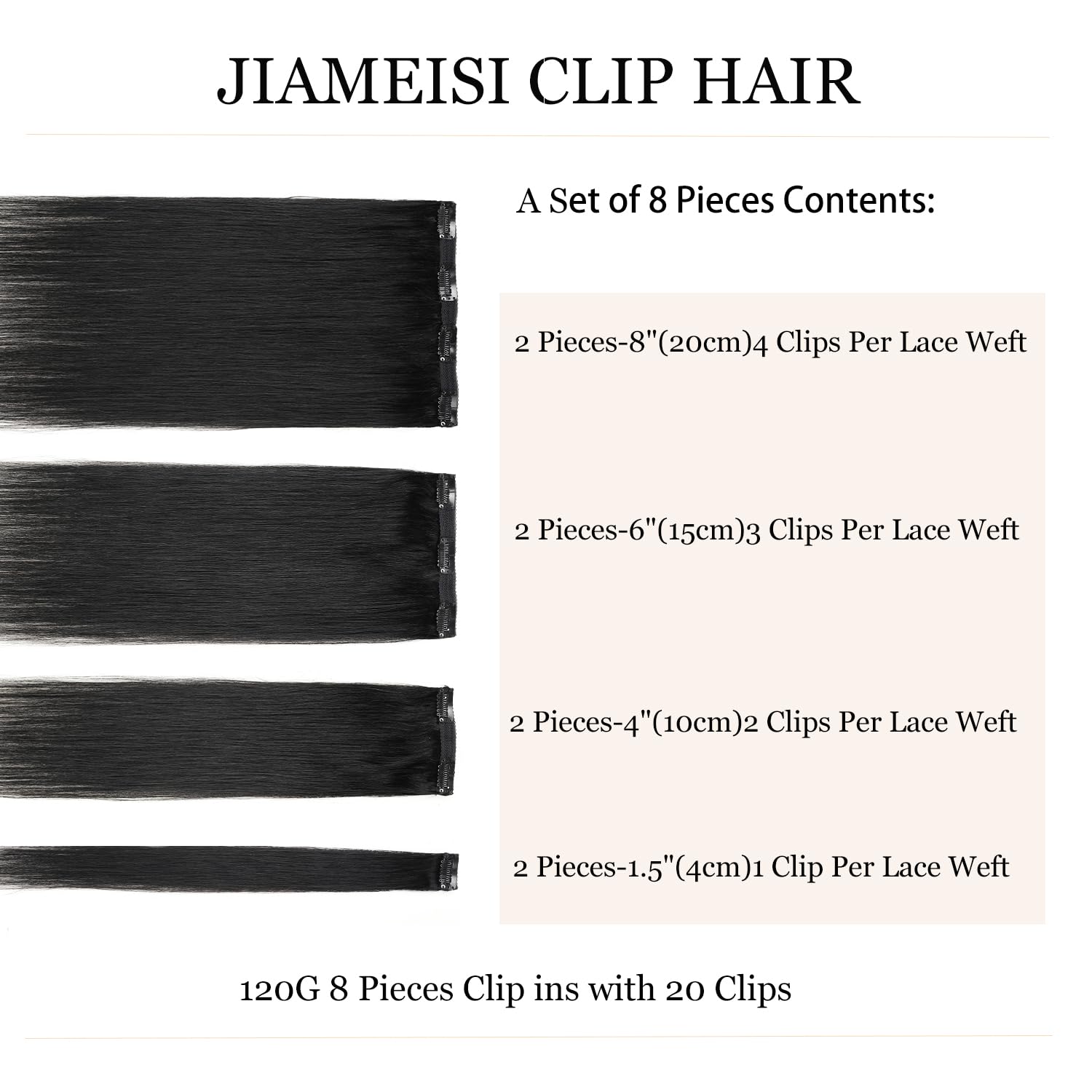 20 Inch 120G Double Weft Straight Clip-In Human Hair Extensions for Women - #1 Jet Black - 8Pcs with 20 Clips | Natural Look for Daily Wear, Parties & Special Occasions