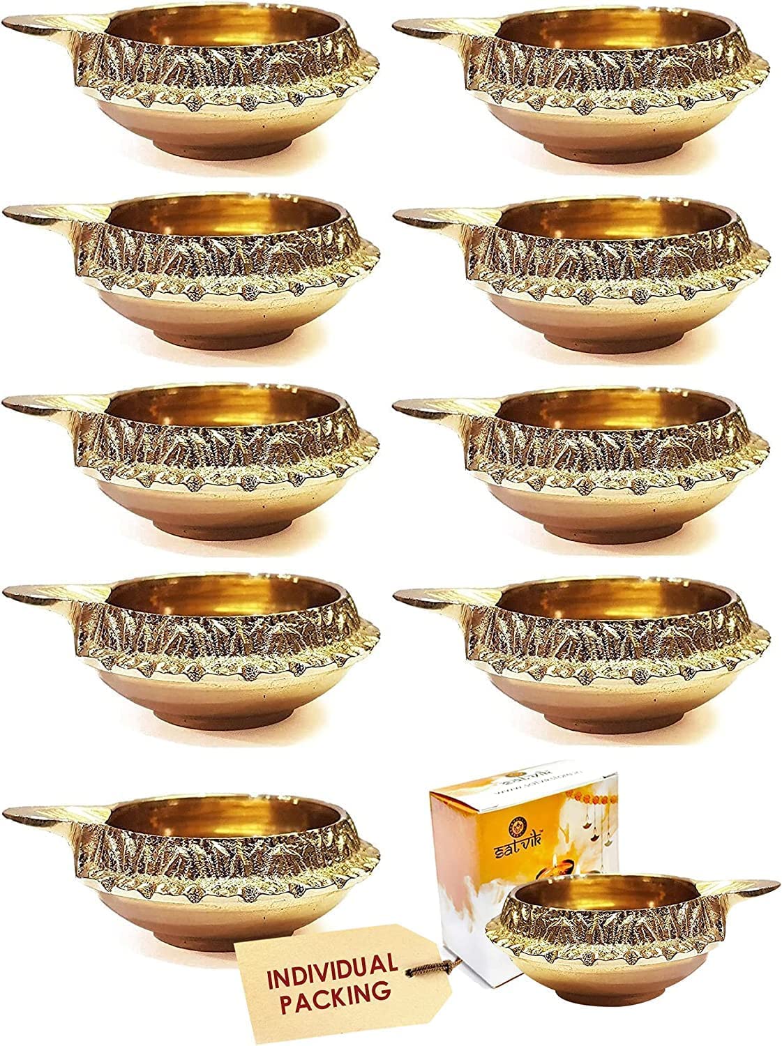 SATVIK 50-Piece Kuber Diya Set for Diwali Decoration - Handmade Brass Oil Lamps with Golden Engraving - Traditional Indian Deepawali Pooja Diya Vilakku - Perfect for Home Worship, Festival Gifts & Spiritual Ceremonies