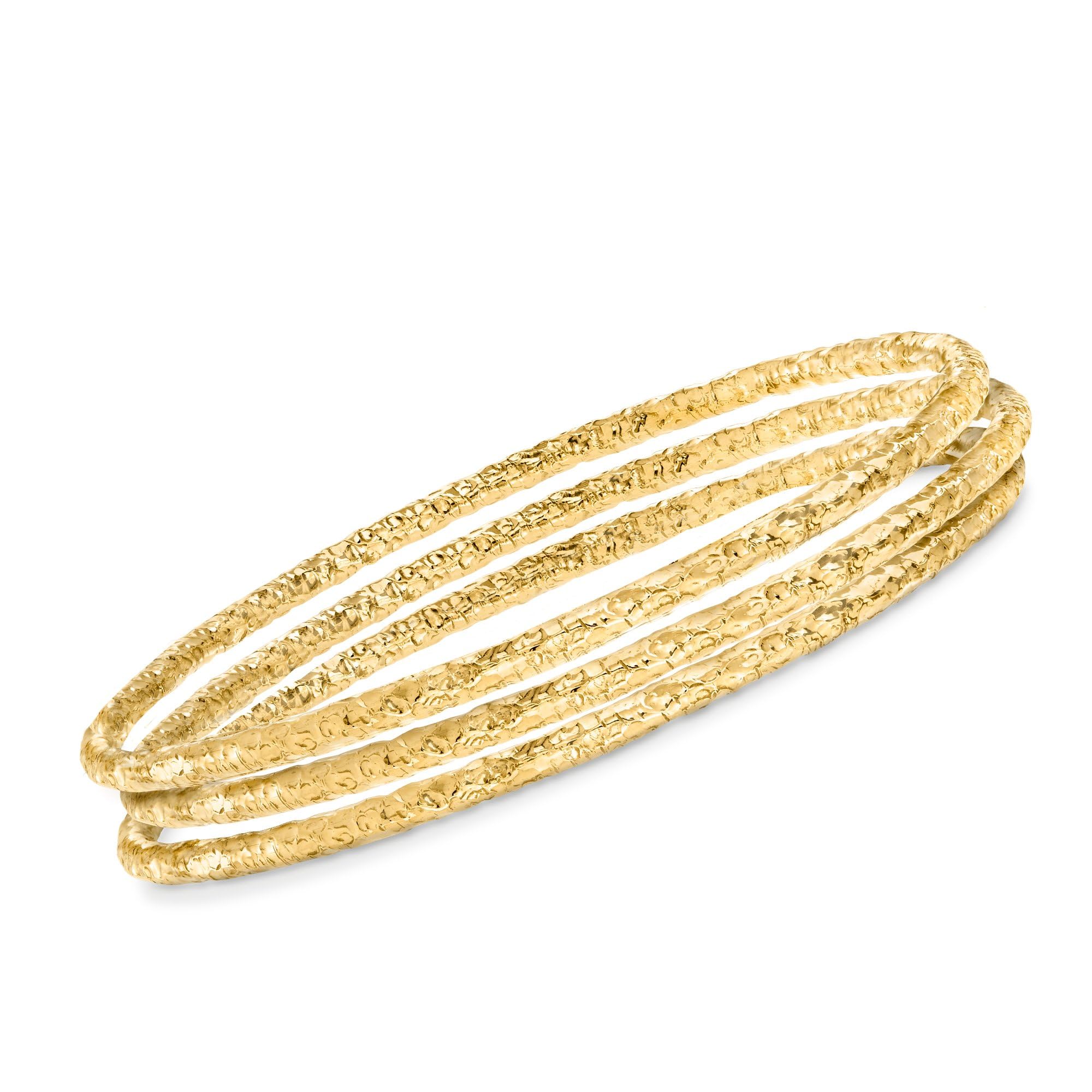 Ross-Simons Italian 22kt Gold Over Sterling Silver Jewelry Set - 3 Hammered Bangle Bracelets (8.5 Inches) | Elegant Stackable Bracelets for Women, Perfect for Weddings, Parties & Everyday Wear