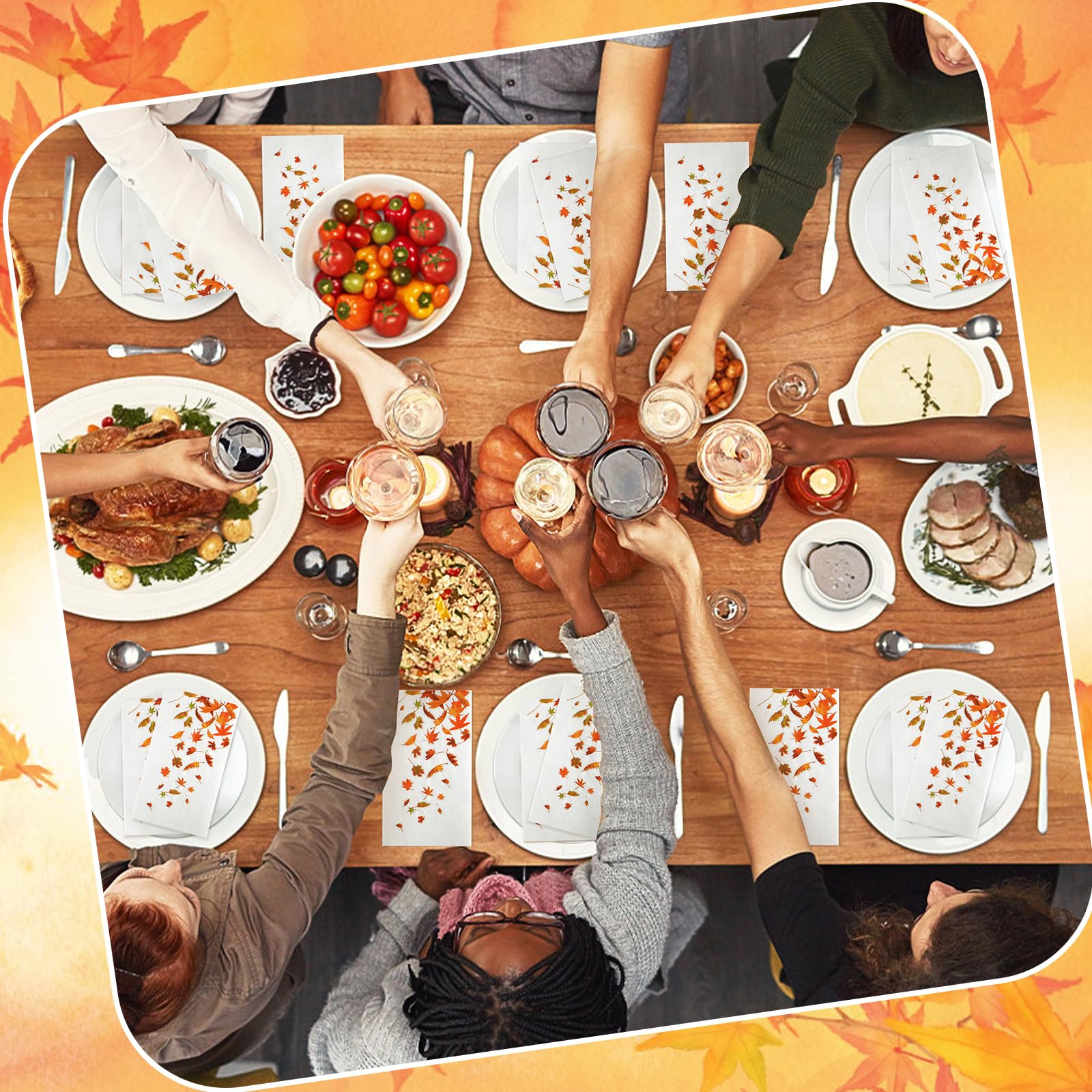 100PCS Fall Leaves Napkins - 3-Ply Disposable Thanksgiving Napkins for Bathroom & Kitchen | Decorative Autumn Paper Guest Towels | Perfect for Thanksgiving Dinner, Fall Home Decor & Party Table Settings