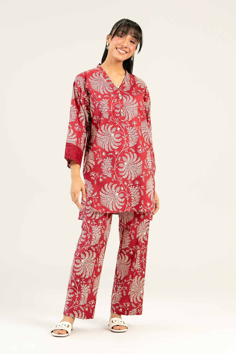 Premium Cambric Red Stitched Suit for Men - Nishat Collection | Formal Business Attire & Wedding Party Wear