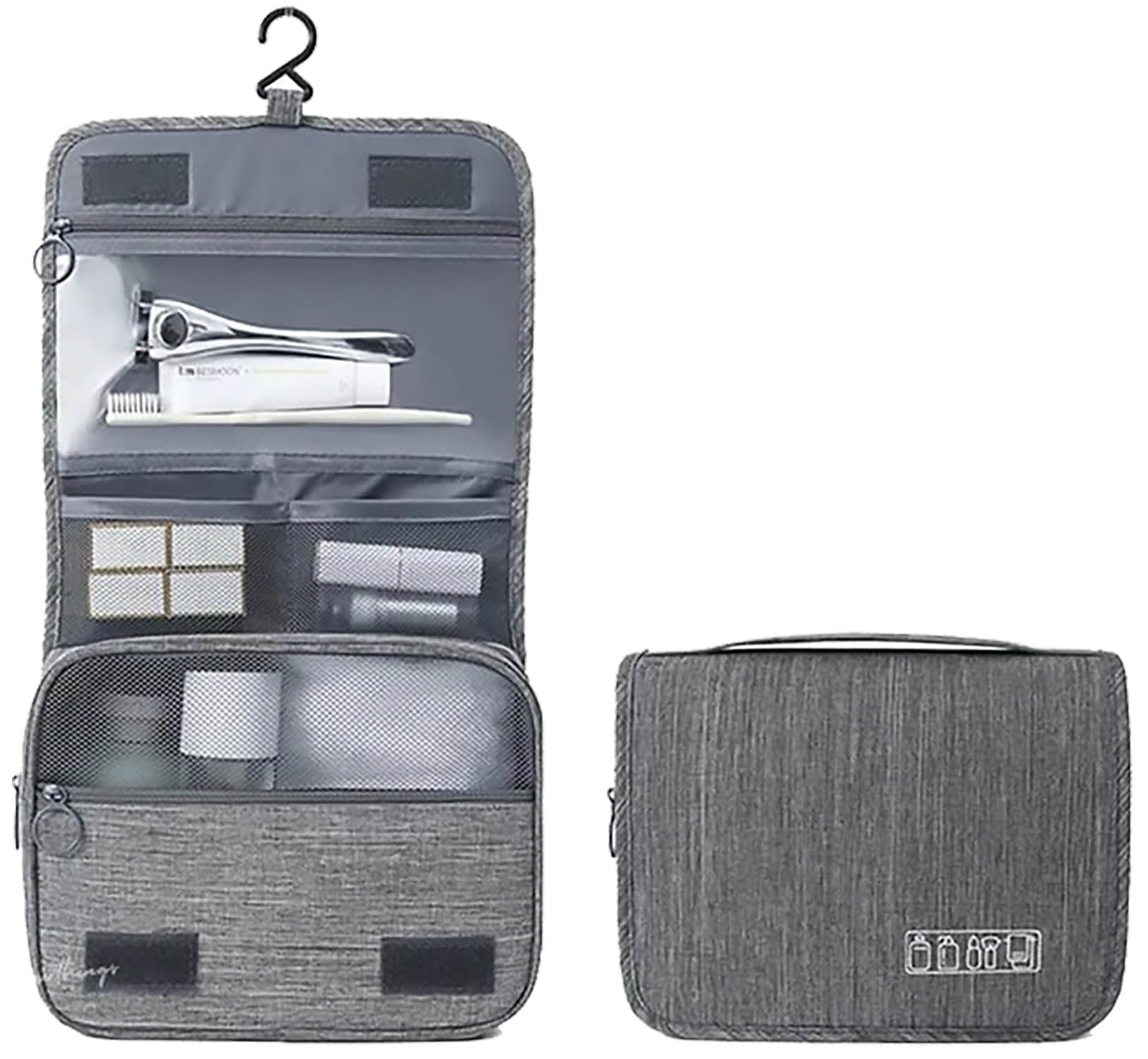 Anayo Hanging Travel Toiletry Bag - Waterproof Cosmetic & Makeup Organizer Pouch for Men & Women | Portable Shaving Kit, Brush Holder & Medicine Organizer | Perfect for Camping, Gym & Business Trips (Grey)