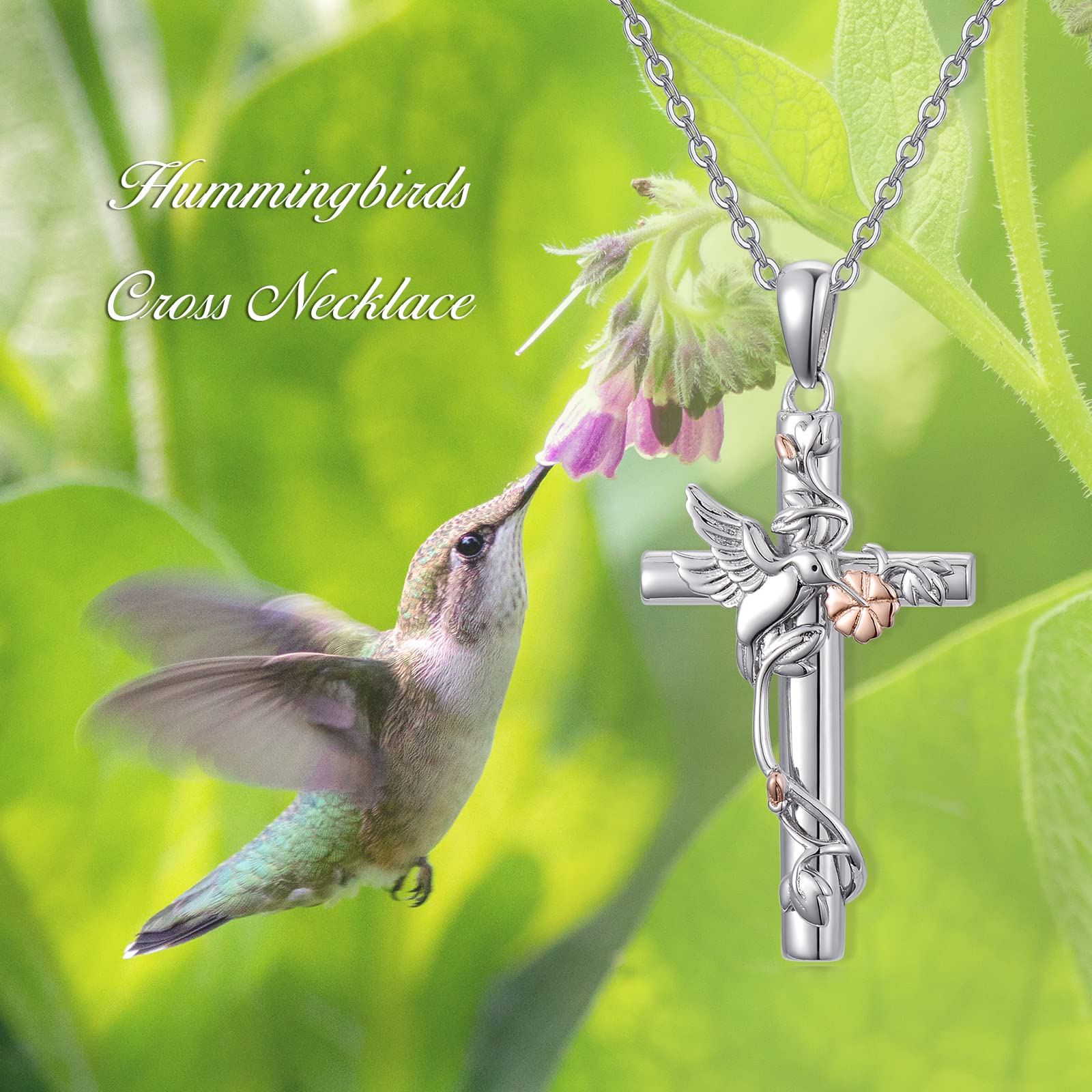 925 Sterling Silver Cross Pendant Necklace for Women - Hummingbird, Bee, Ladybug, Tree of Life, Butterfly & Irish Claddagh Charm Necklace Jewelry Gift for Her | Perfect for Birthday, Anniversary, Valentine's Day & Everyday Wear