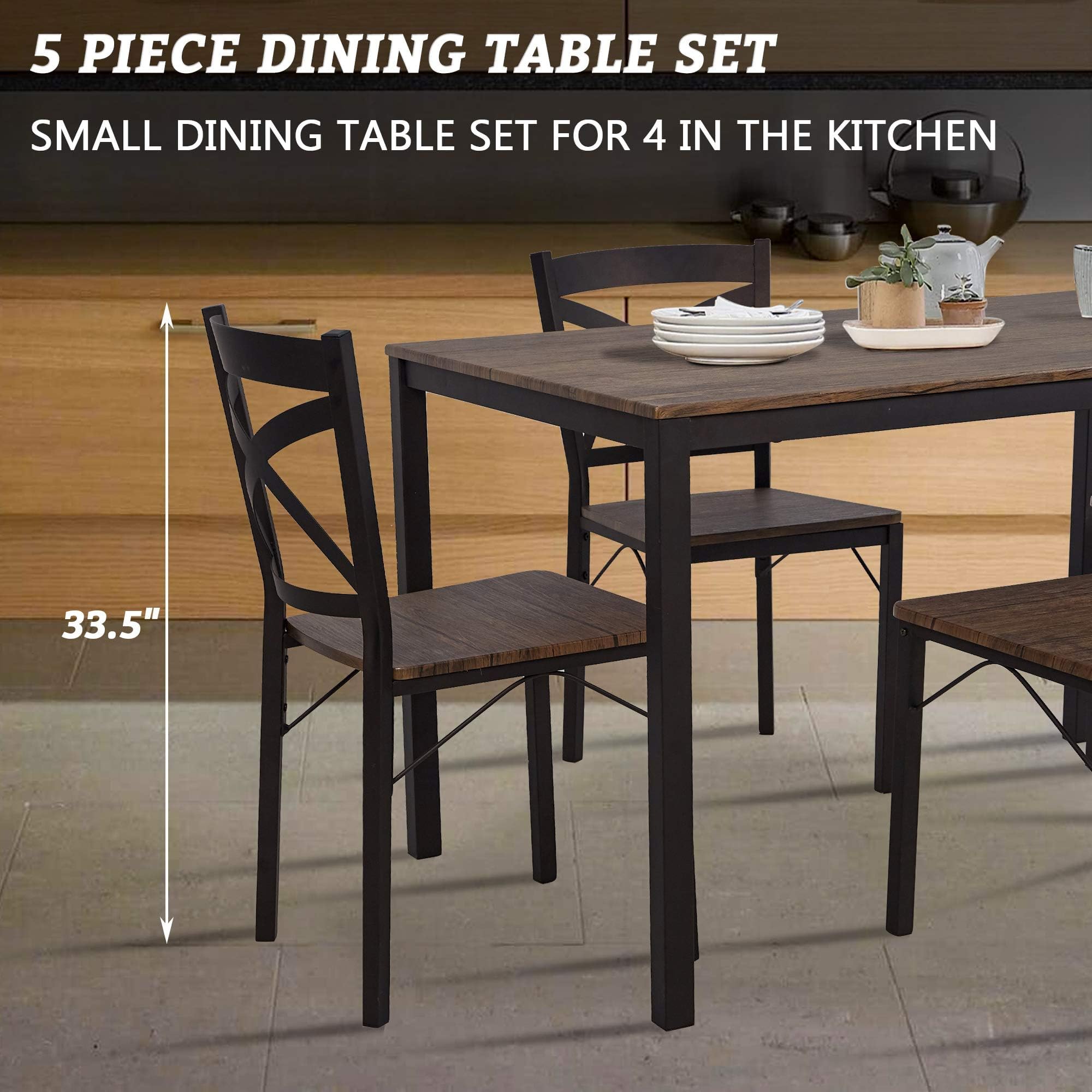 5-Piece Modern Dining Table Set for 4 with Stainless Steel Frame - Perfect for Small Kitchens, Apartments & Cozy Family Meals