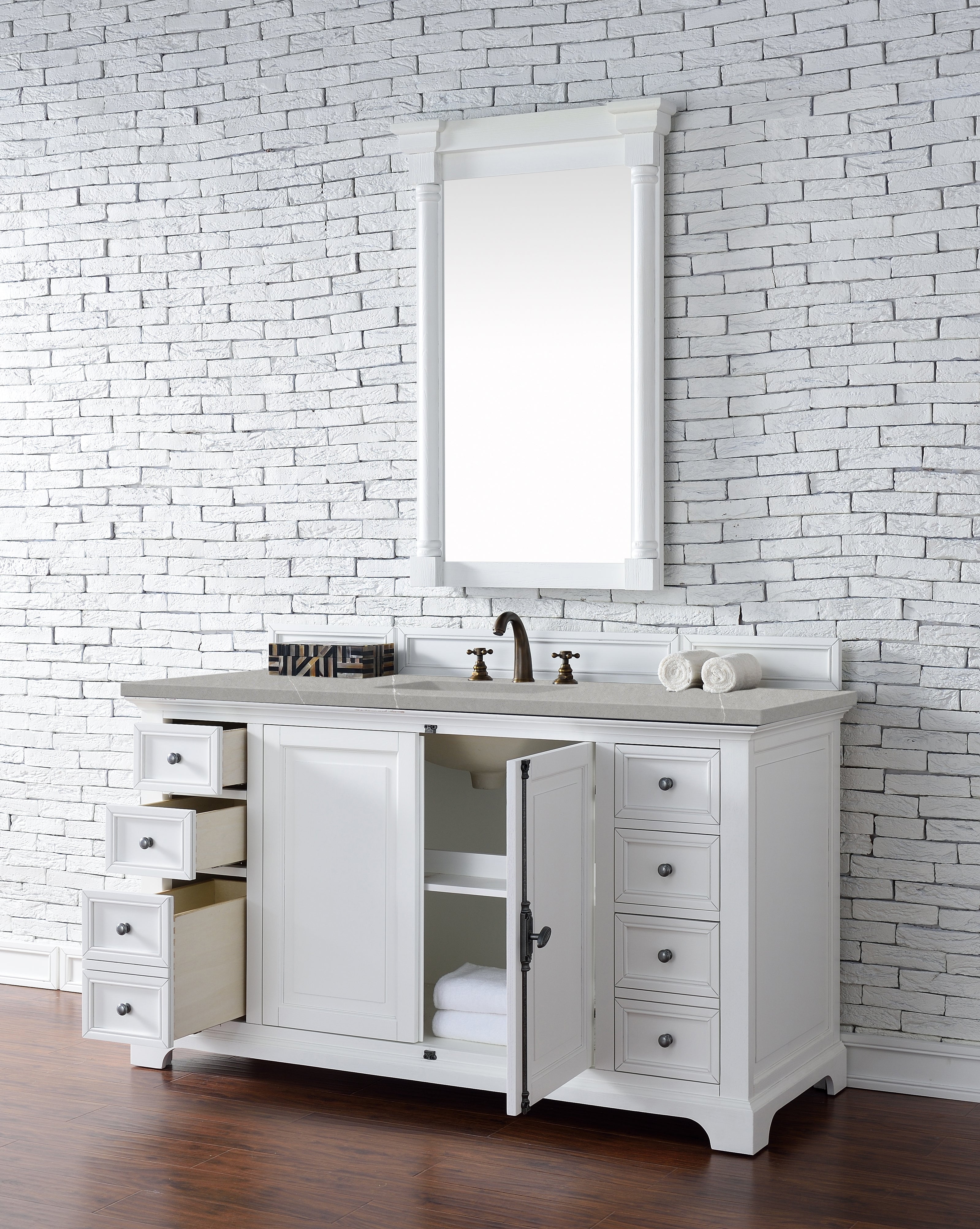 Providence 60 Inch Single Bathroom Vanity Cabinet with 3CM Eternal Serena Quartz Countertop - Bright White Finish for Modern Bathroom Remodeling & Home Upgrade