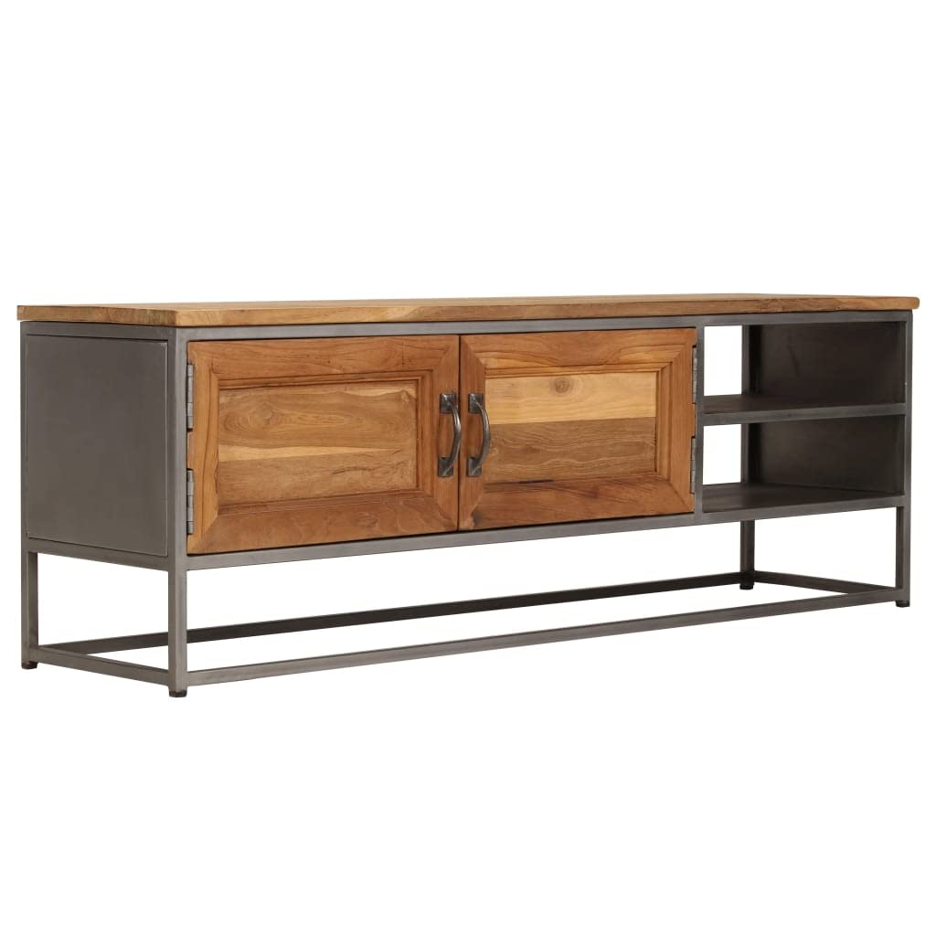 Reclaimed Teak and Steel TV Stand with Record Player Storage - 47.2