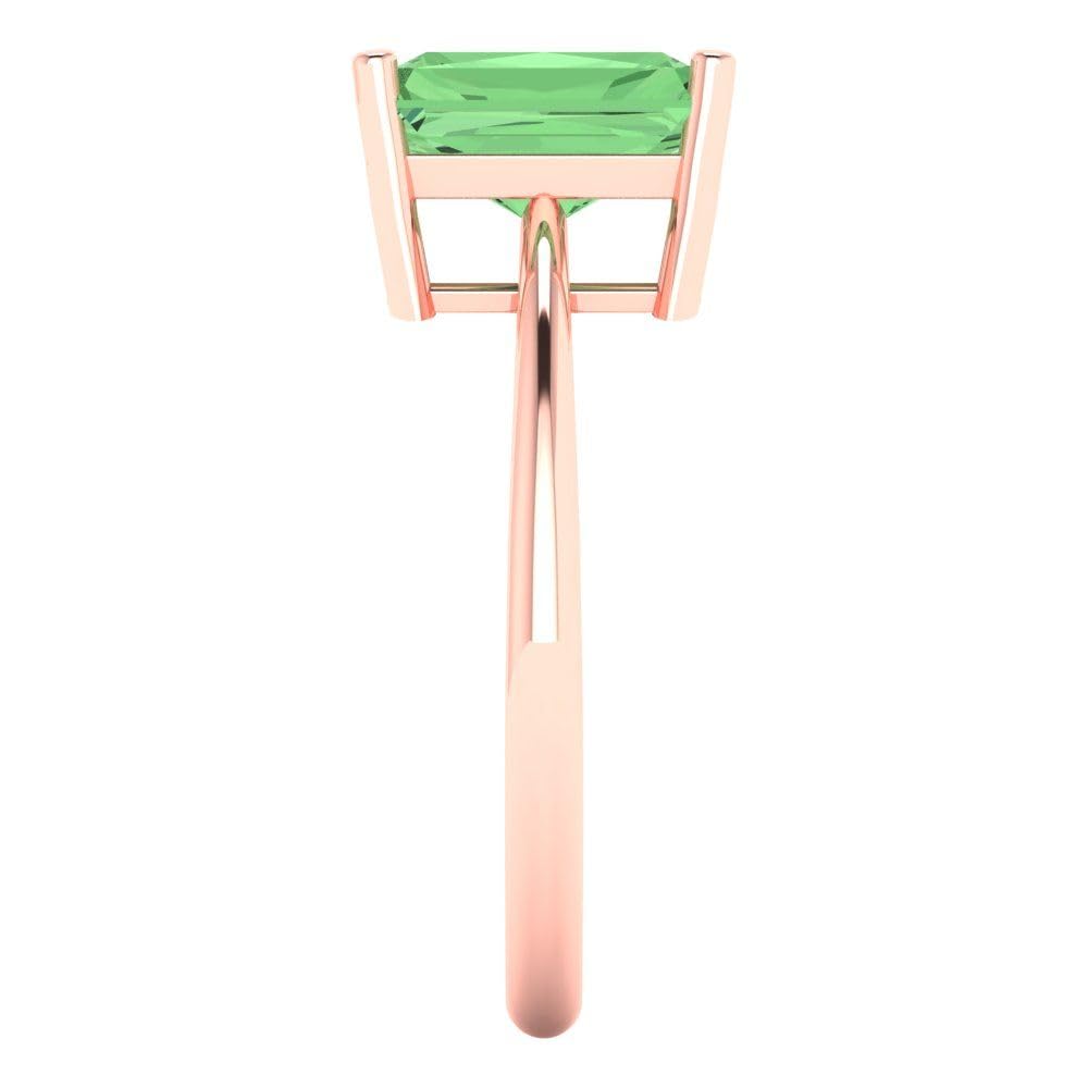 2.5ct Radiant Cut Green Simulated Diamond Engagement Ring - 18K Rose Gold Solitaire Wedding Band for Women | Anniversary, Promise, Bridal Jewelry Gift for Her