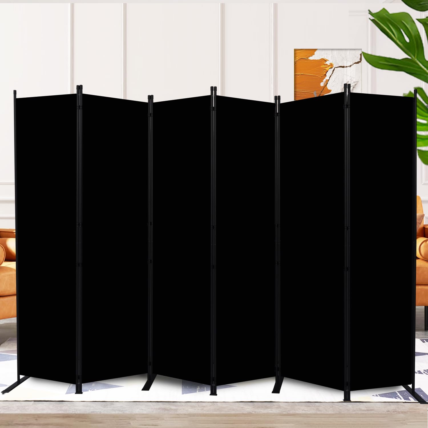 6 Panel Folding Room Divider Privacy Screen - 11 Ft Wide Portable Partition for Bedroom, Office & Studio - Black | Space Separator for Home, Events & Workspaces