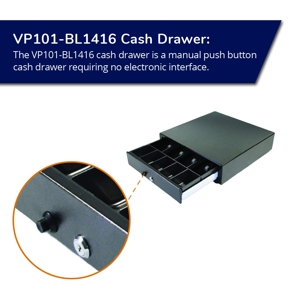 APG VP101-BL1416 Manual Black 14 x 16 Vasario Series Cash Drawer - Perfect for Retail Stores, Restaurants & Small Businesses