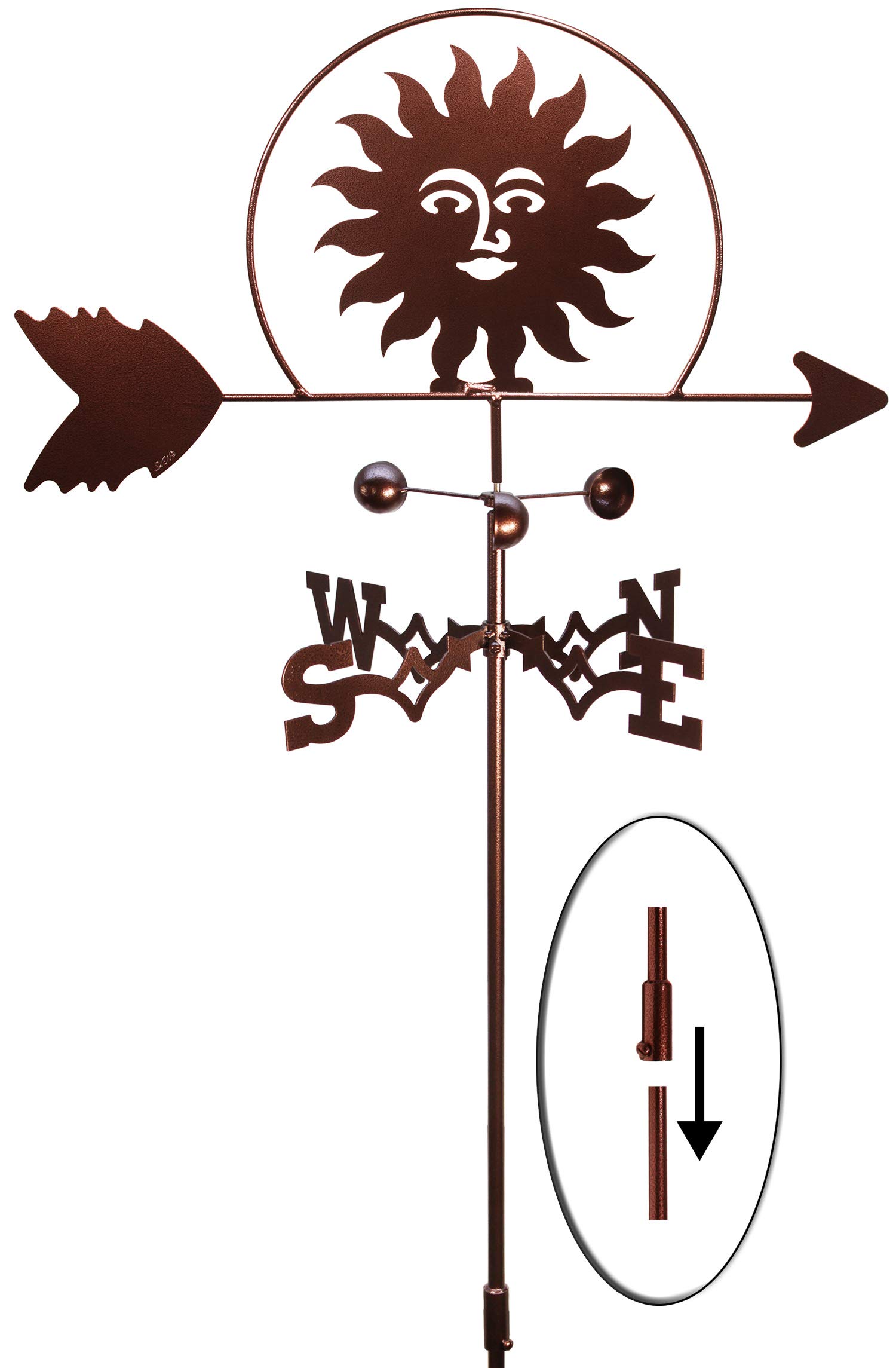 SWEN Products Southwest Sun Weathervane with Garden Stake - Rustic Outdoor Decor for Yard, Garden, or Patio - Perfect for Western & Farmhouse Style Homes