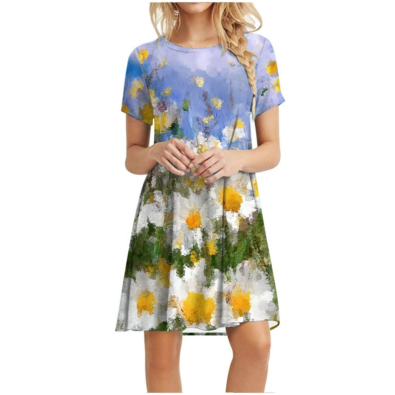 Women's Summer Sundress - Casual Flared Sleeve A-Line Swing Dress with Lace Trim | Perfect for Beach Vacations, Garden Parties & Date Nights