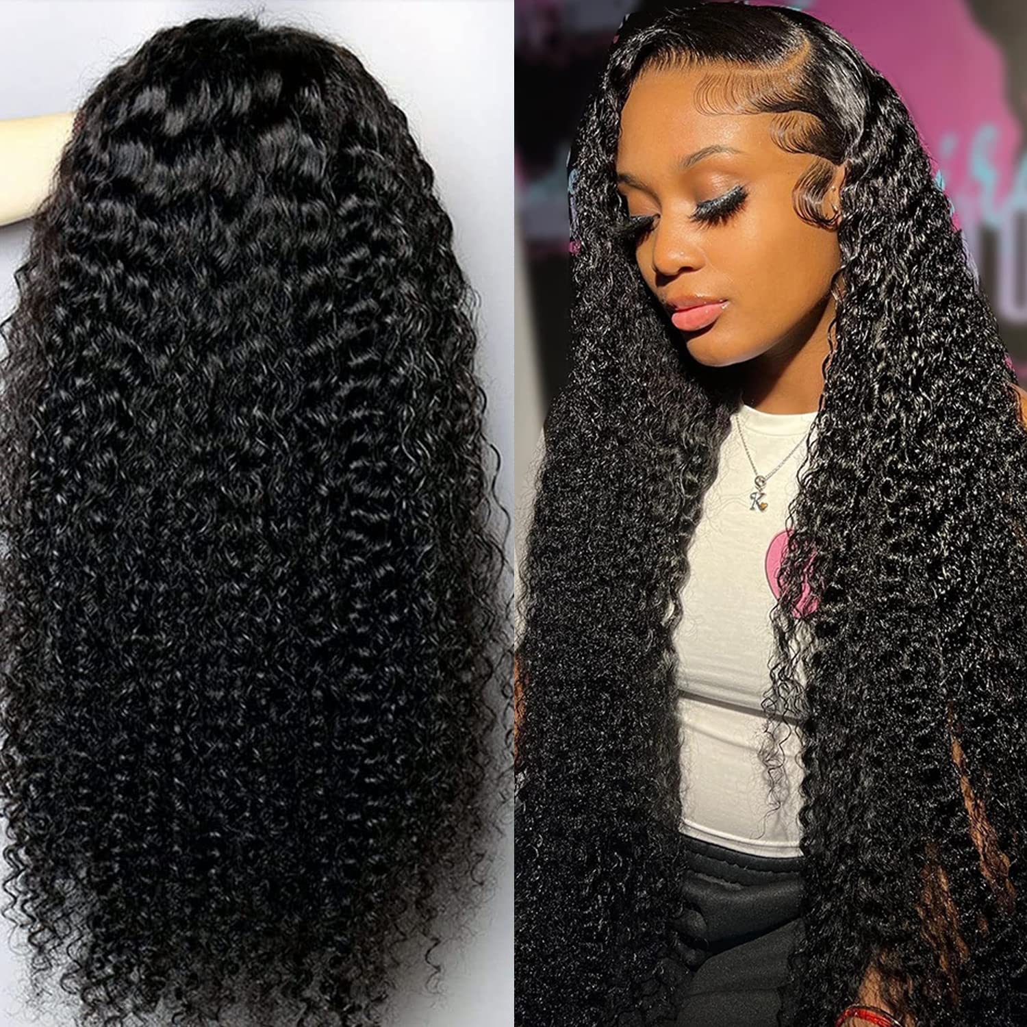 Kinky Curly Lace Front Wigs 13x4 HD Transparent Lace Frontal - 150% Density Remy Human Hair with Pre-Pulled Baby Hair - Natural Black Women's Wig (26 Inch) for Everyday Wear, Cosplay & Special Occasions