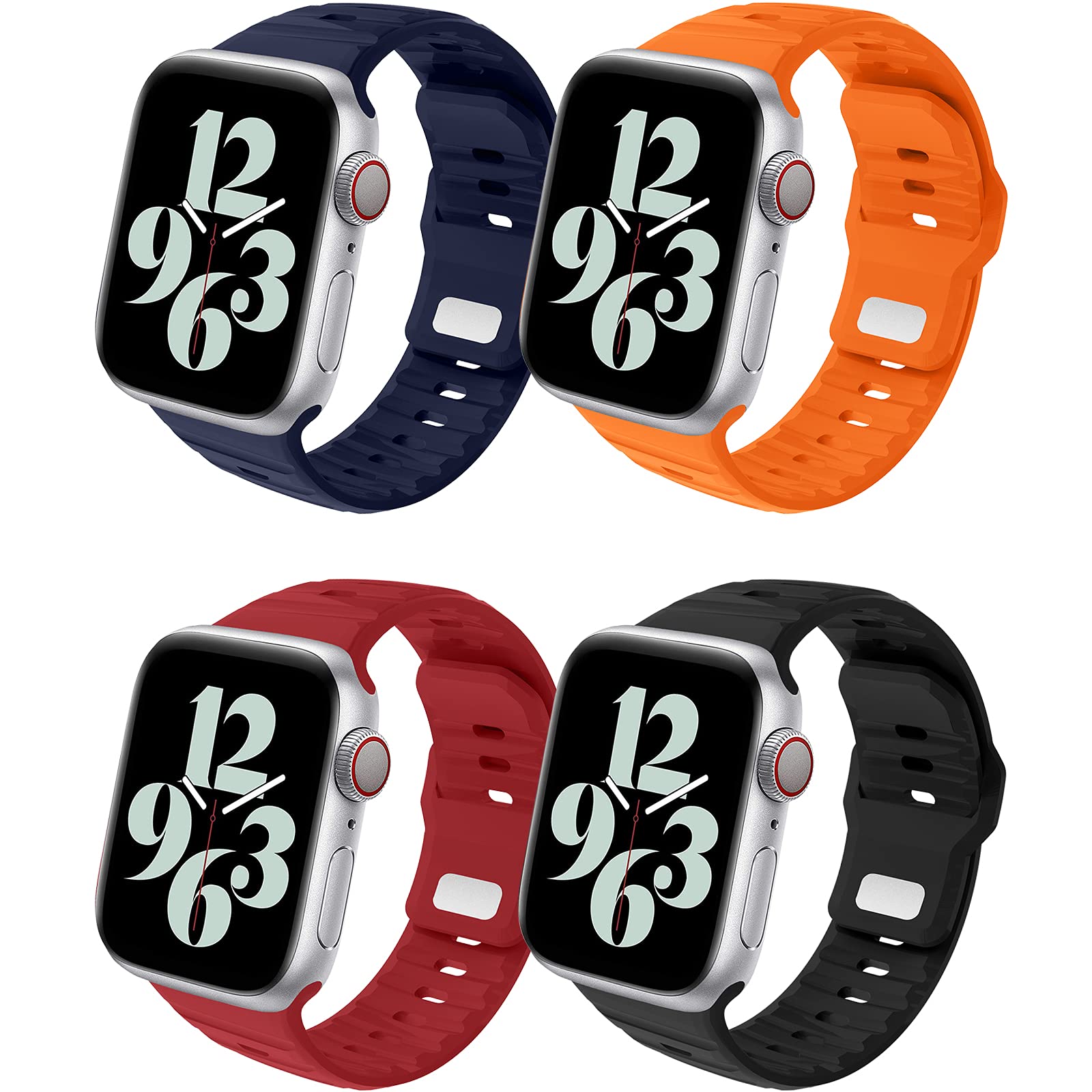 4 Pack Soft Silicone Sport Bands Compatible with Apple Watch 49mm 45mm 44mm 42mm 41mm 40mm 38mm - Replacement Straps for iWatch Series 8/7/6/5/4/3/2/1/SE/Ultra - Comfortable & Durable for Men & Women - Perfect for Workouts, Running & Everyday Wear