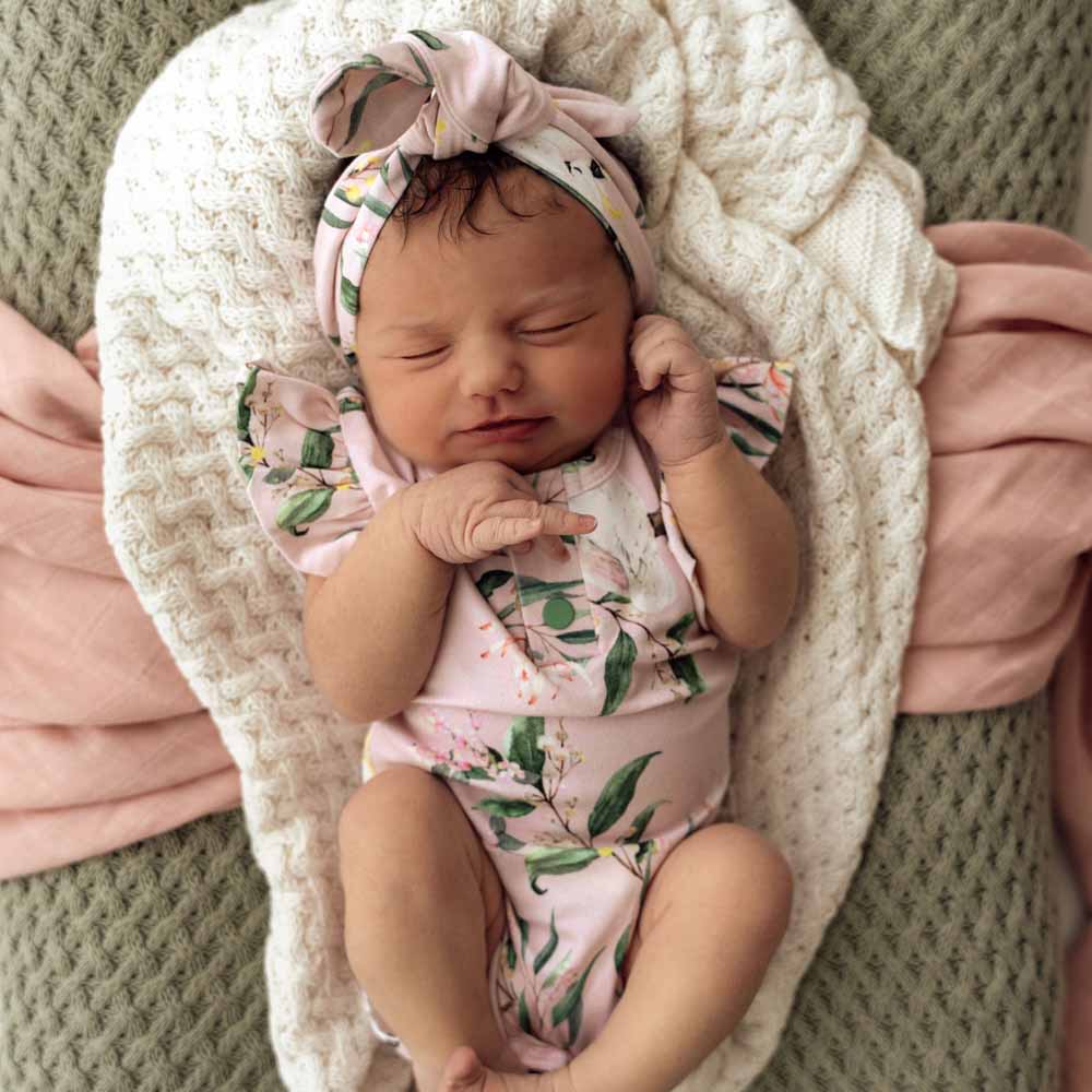Organic Short Sleeve Frill Bodysuit for Babies - Snuggle Hunny Cockatoo Print | Soft Cotton Infant Onesie for Playtime & Photo Shoots