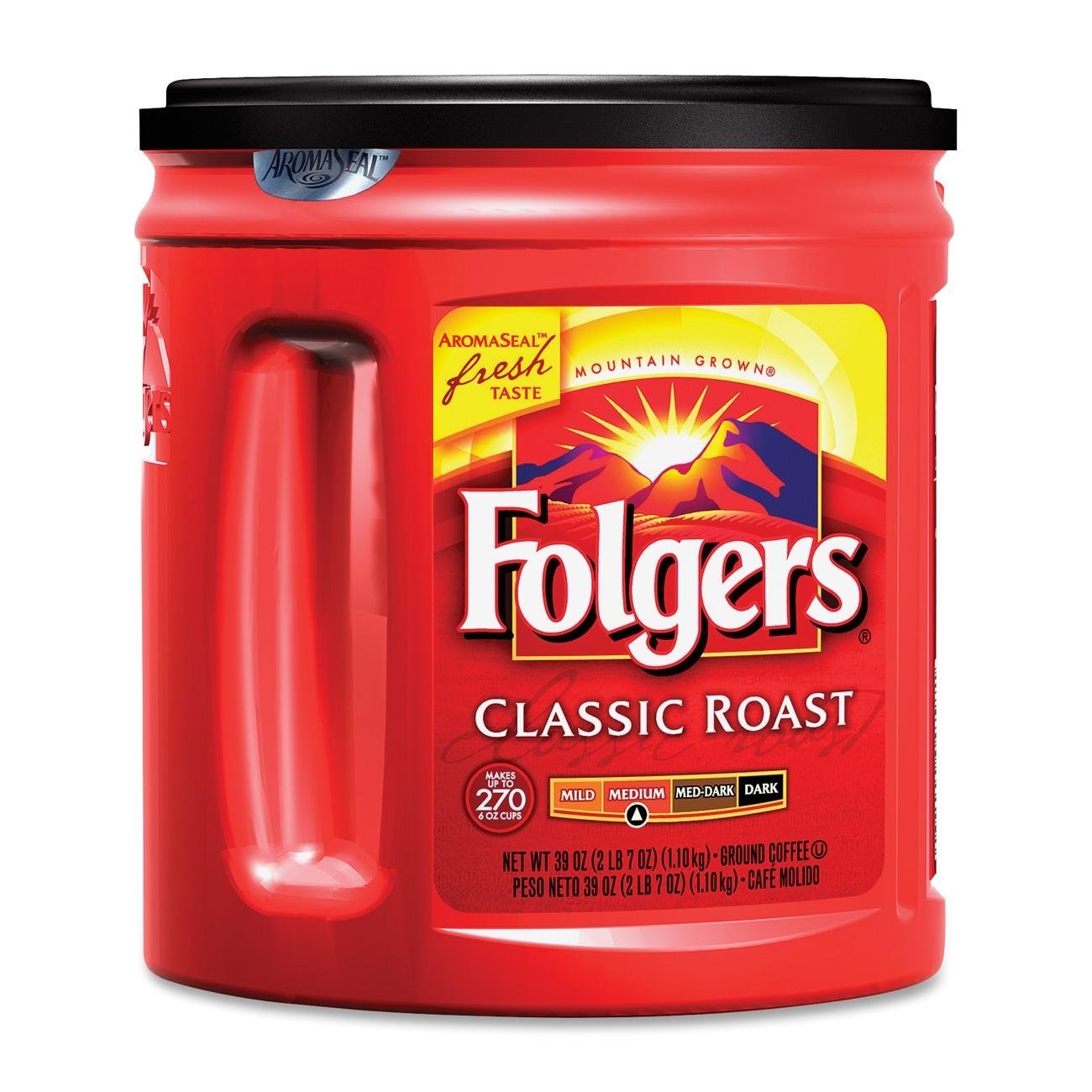Folgers Classic Roast Ground Coffee - 33.9 Ounce Canister (270 Cups) - Medium Roast Coffee Beans for Drip Coffee Makers - Perfect for Home, Office & Camping Brewing