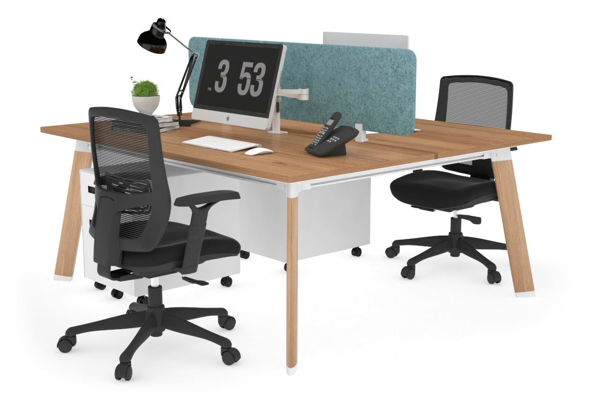 2 Person Workstation with Wood Imprint Frame - 1800L x 800W Office Desk with Cable Management Scallop | Perfect for Shared Workspaces, Home Offices & Collaborative Environments