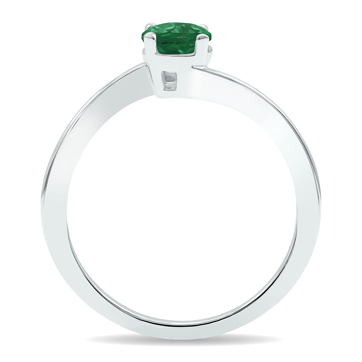 10K White Gold Solitaire Emerald Wave Ring for Women - Elegant Jewelry Gift for Her, Perfect for Weddings, Anniversaries & Special Occasions