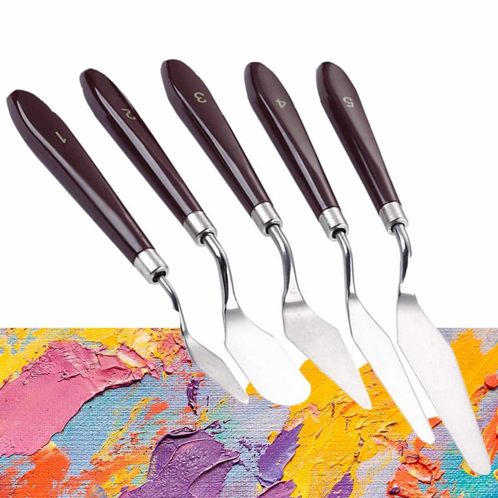 5-Piece Briartw Stainless Steel Palette Knives Set - Wooden Handle Painting Spatulas for Oil & Acrylic Painting - Professional Artist Tools for Color Mixing & Canvas Texture - Perfect for Studio, Classroom & DIY Art Projects