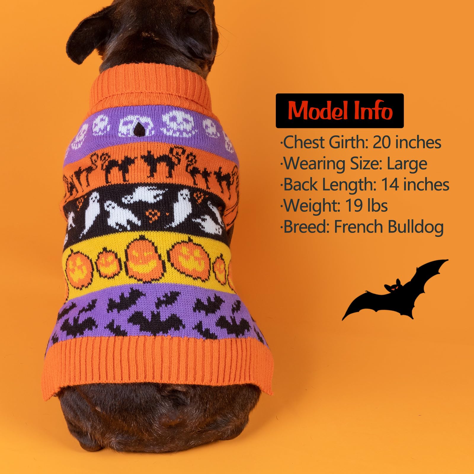 KYEESE Halloween Dog Sweater for Medium Dogs - Pumpkin Ghost Pattern Pet Apparel, XL Size | Warm & Cute Costume for Halloween Parties, Christmas & Cold Weather Outings