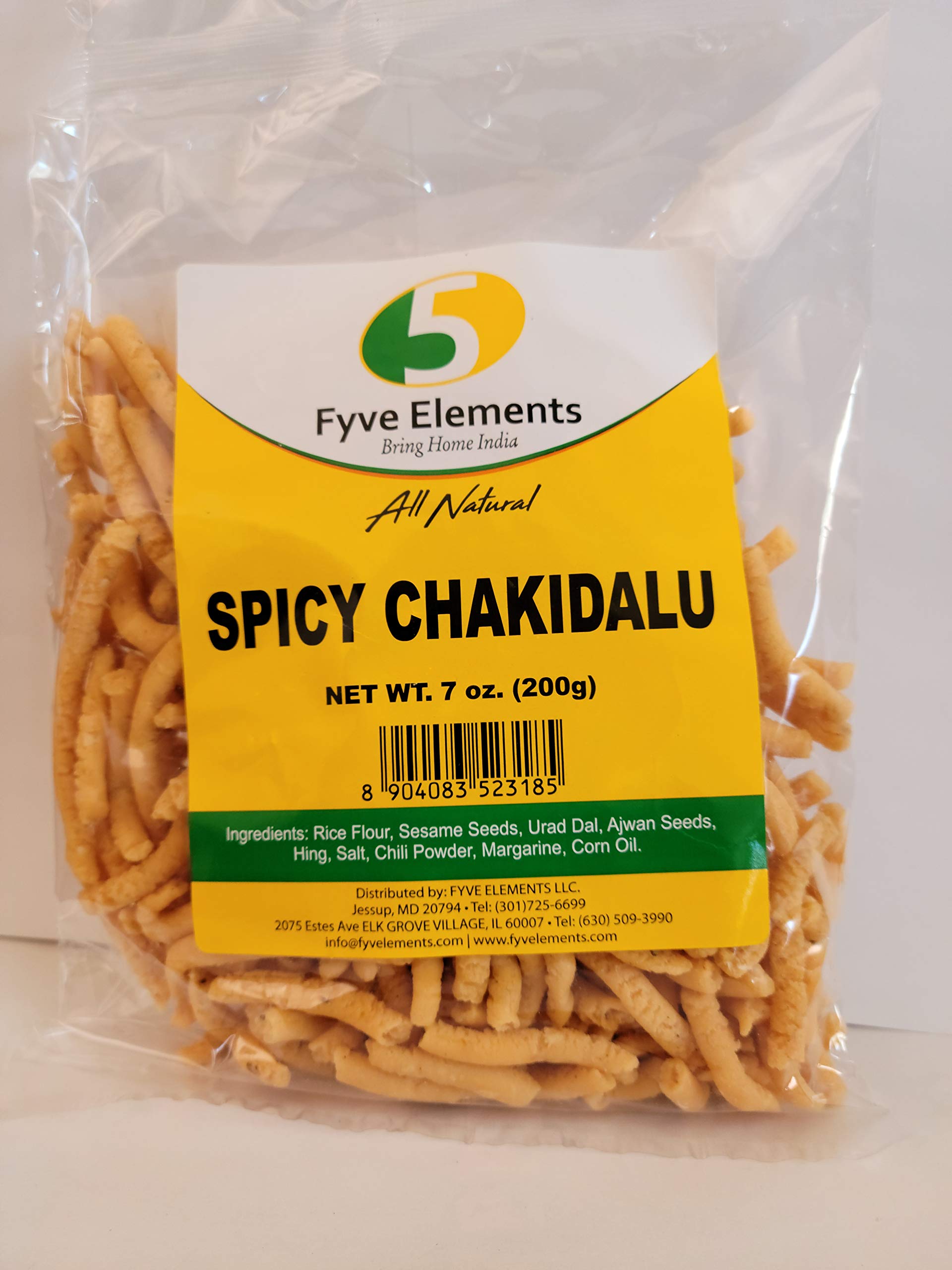 Fyve Elements Spicy Chakidalu Snacks 7 Oz (200g) - All Natural Indian Crispy Lentil Chips | Perfect for Parties, Movie Nights & Healthy Snacking