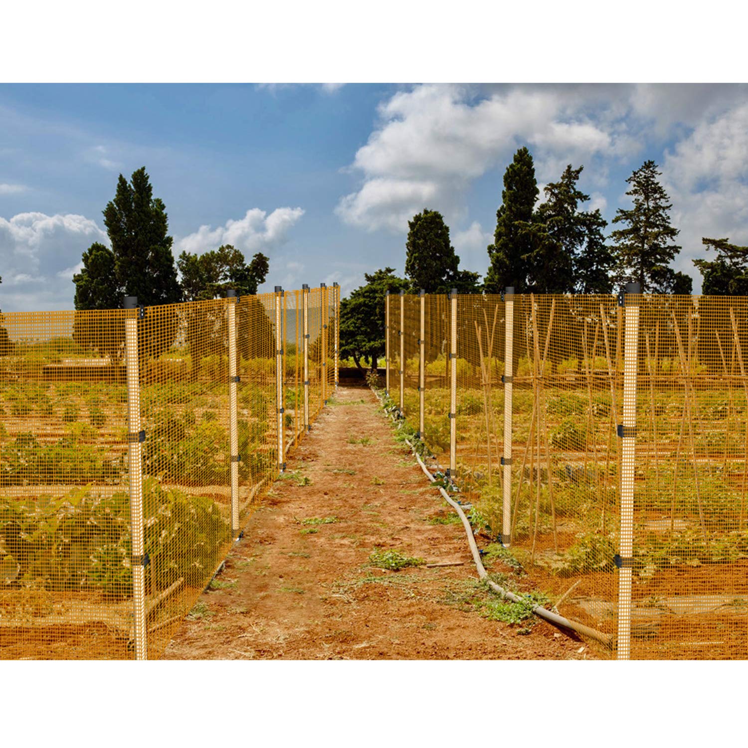 6' x 24' Orange Removable Temporary Safety Mesh Fence Netting with Poles - Patio, Backyard, Garden, Pool, Chicken & Dog Enclosure, Deer Barrier - Perfect for Outdoor Protection & Pet Safety