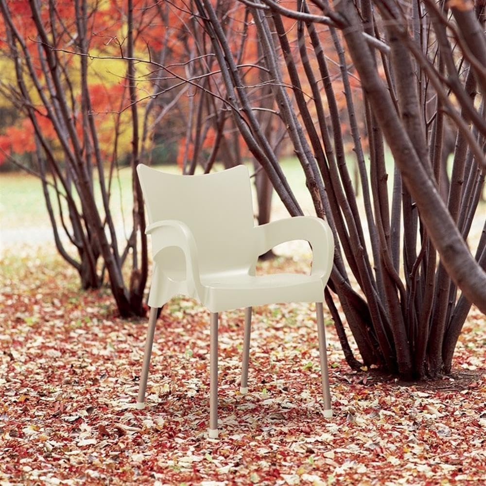 Premium Beige Resin Patio Dining Arm Chairs (Set of 4) - Weather-Resistant Outdoor Furniture for Garden, Poolside & Backyard Relaxation