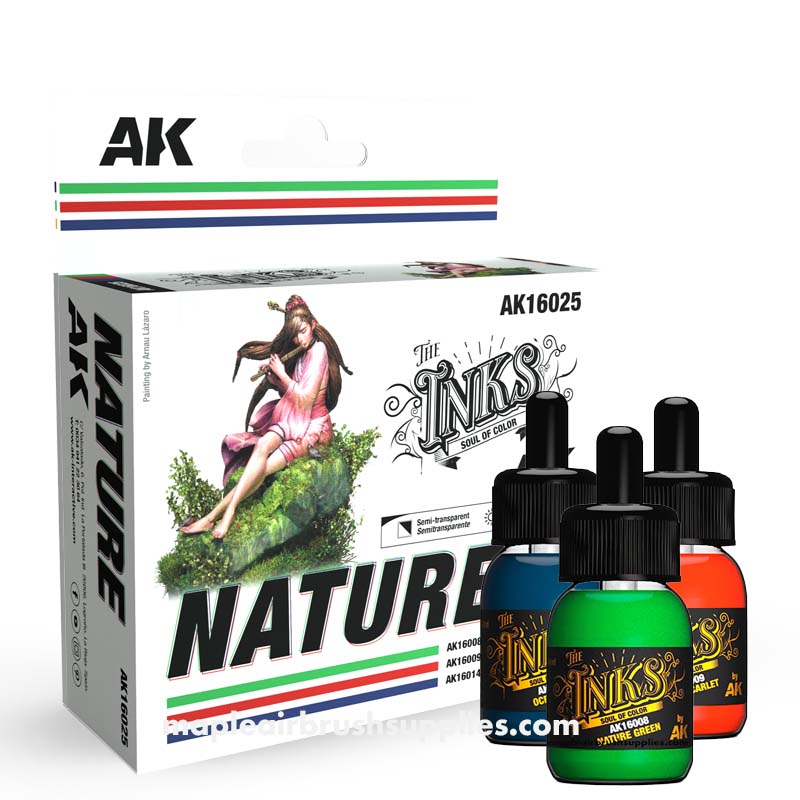Premium AK 3rd Gen The INKS Nature Set - 12 Vibrant Natural Ink Colors for Calligraphy, Watercolor & Art Projects - Perfect for Artists, Scrapbooking & DIY Crafting